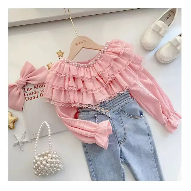 Pink Ruffle Top Pastels and Polkadots