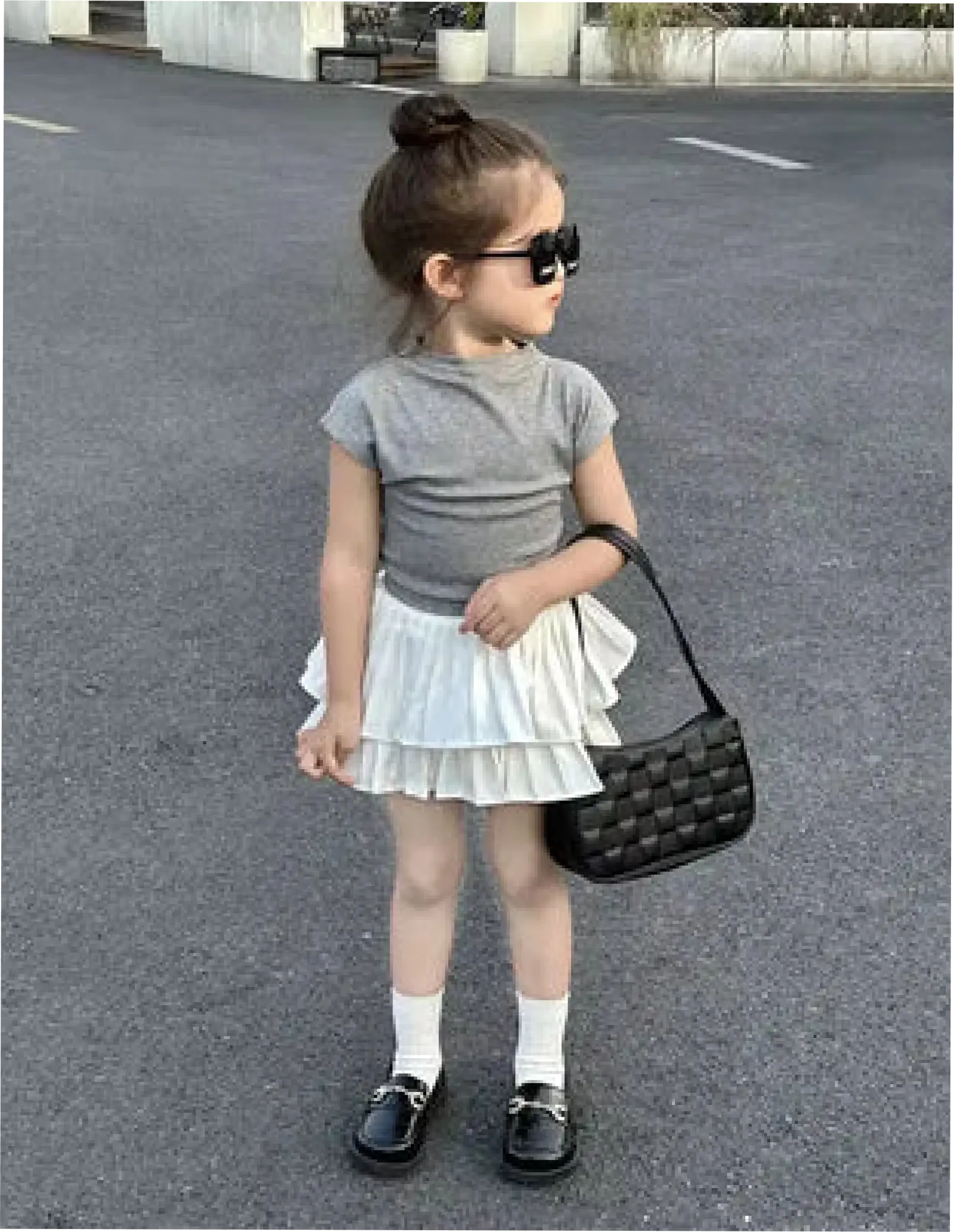 White Skort with Gray Tee Pastels and Polkadots