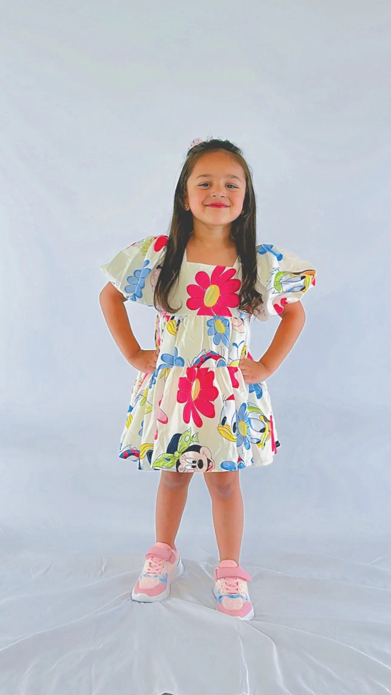 Summer Disney Mickey floral puff sleeve dress Pastels and polkadots