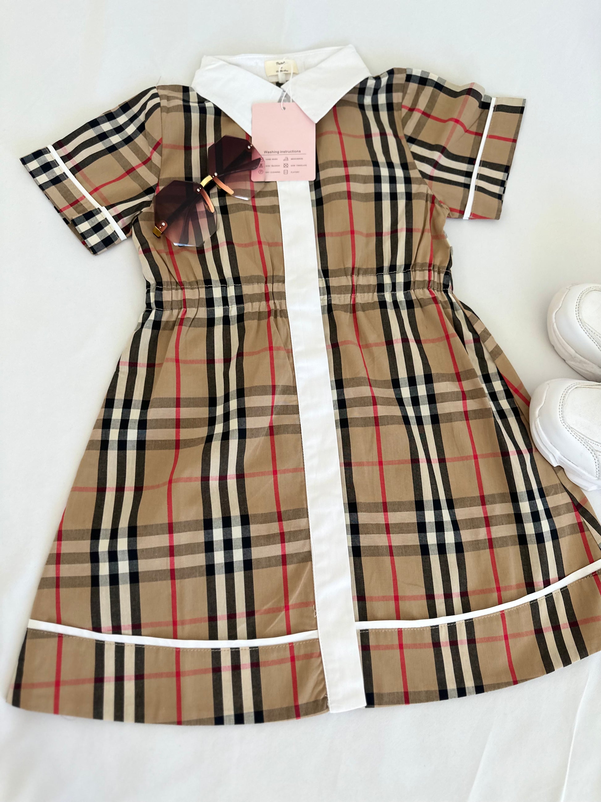 Designer inspired plaid pure cotton dress Pastels and Polkadots