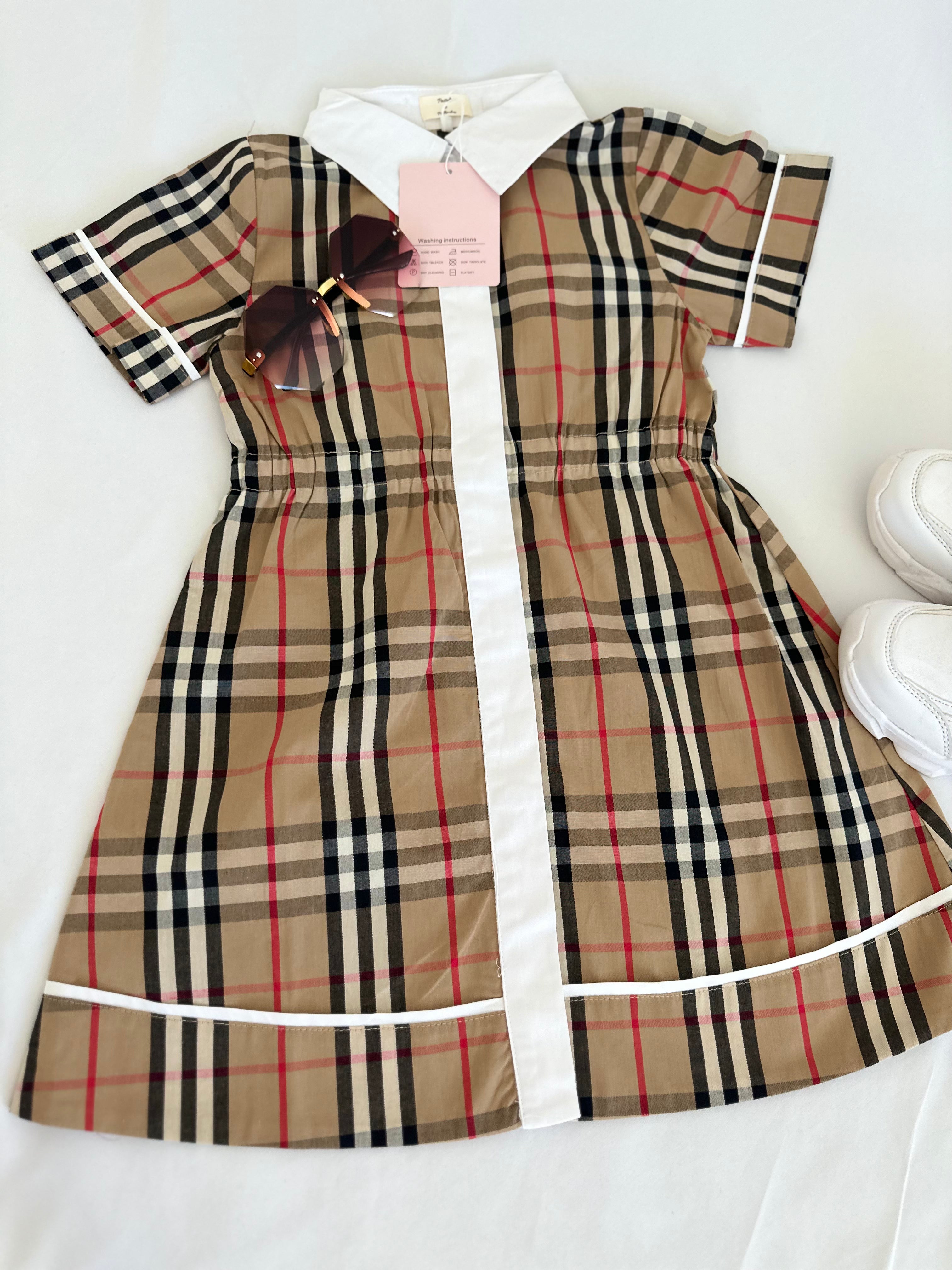 Designer inspired plaid pure cotton dress Pastels and Polkadots