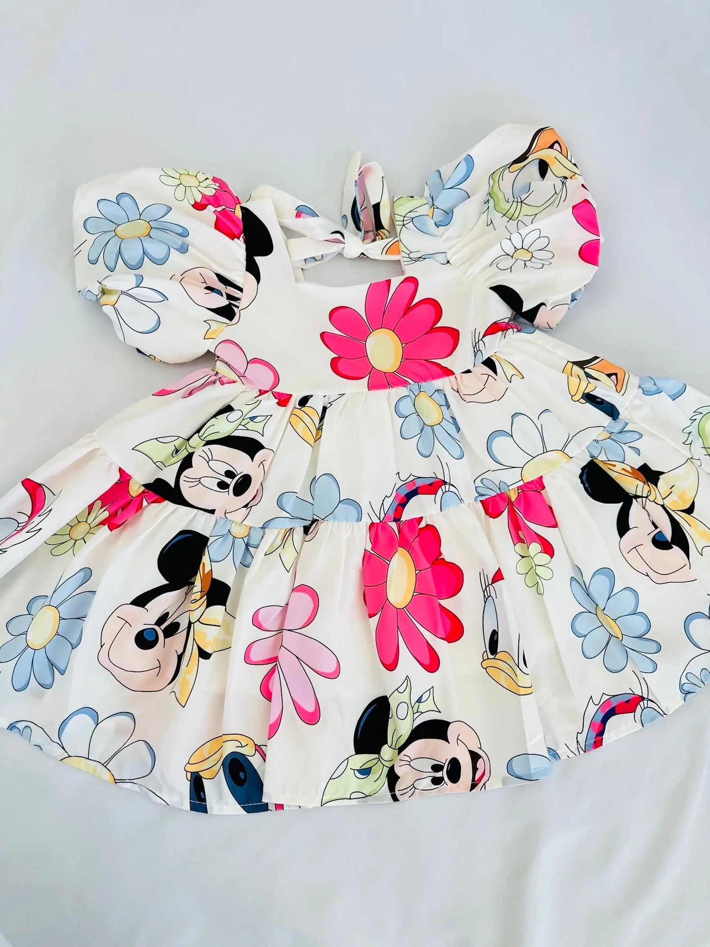 Summer Disney Mickey floral puff sleeve dress Pastels and polkadots