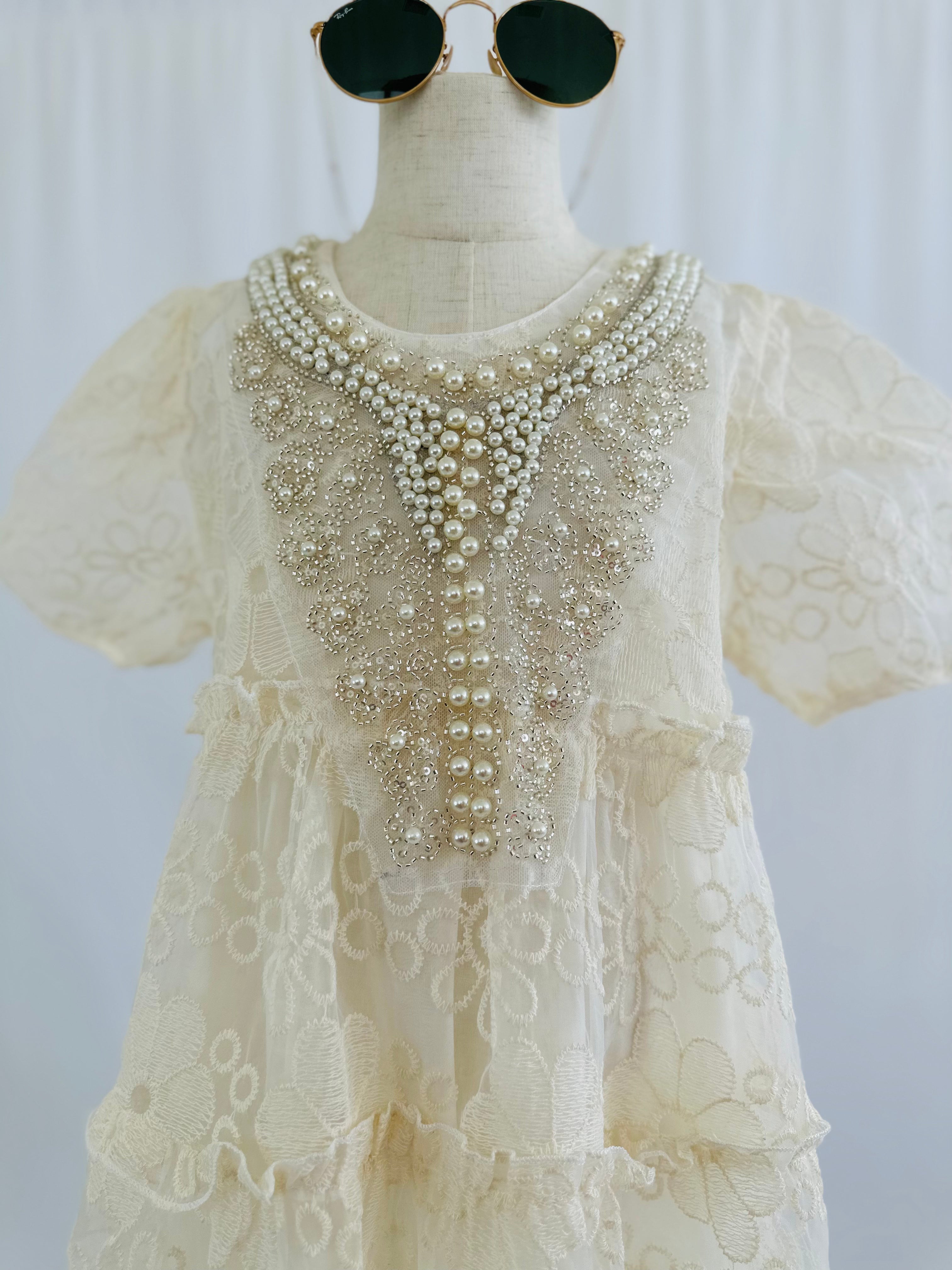 Adorable lace  pearl party dress Pastels and Polkadots