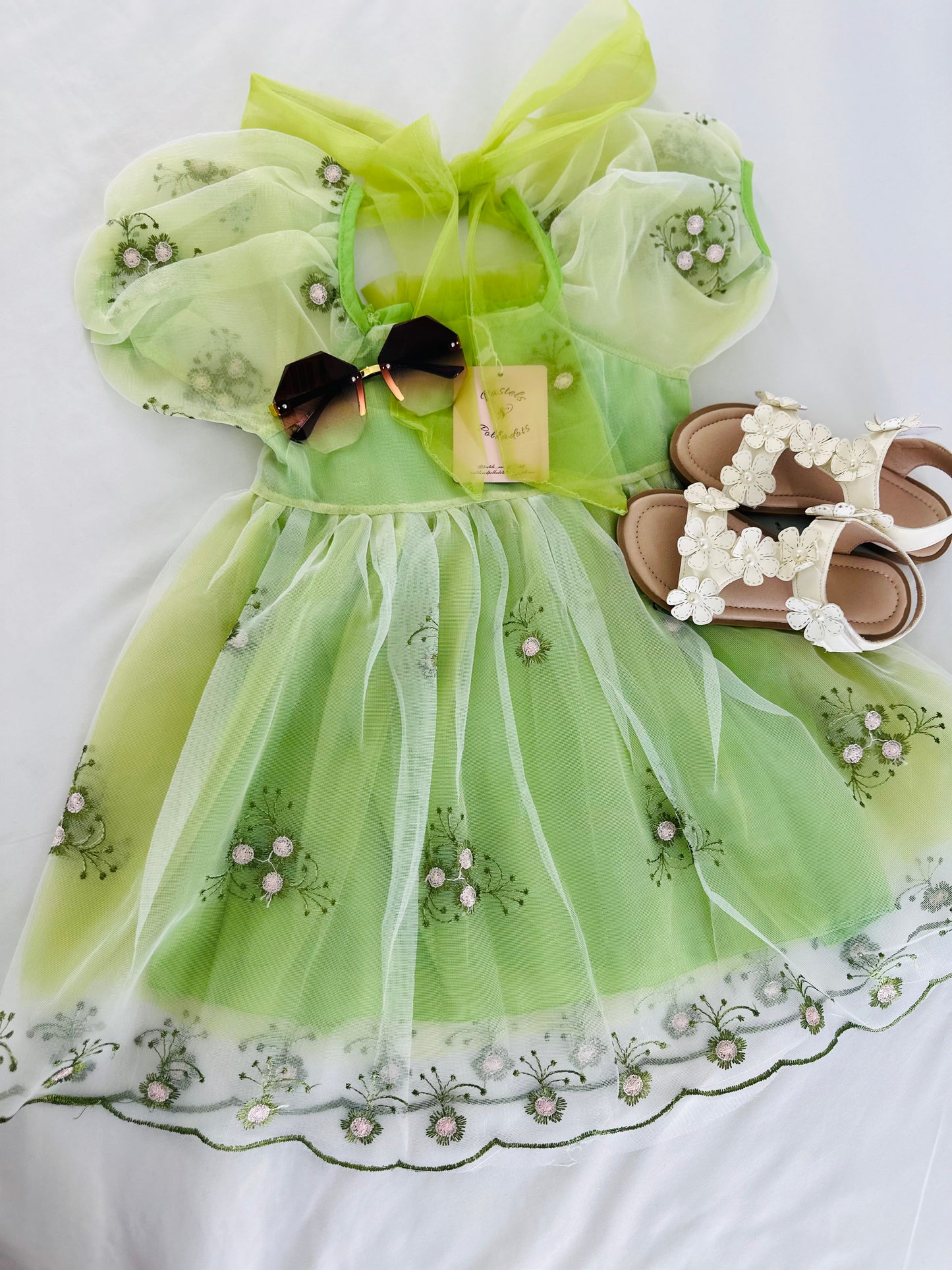 Soft net green tulle party dress