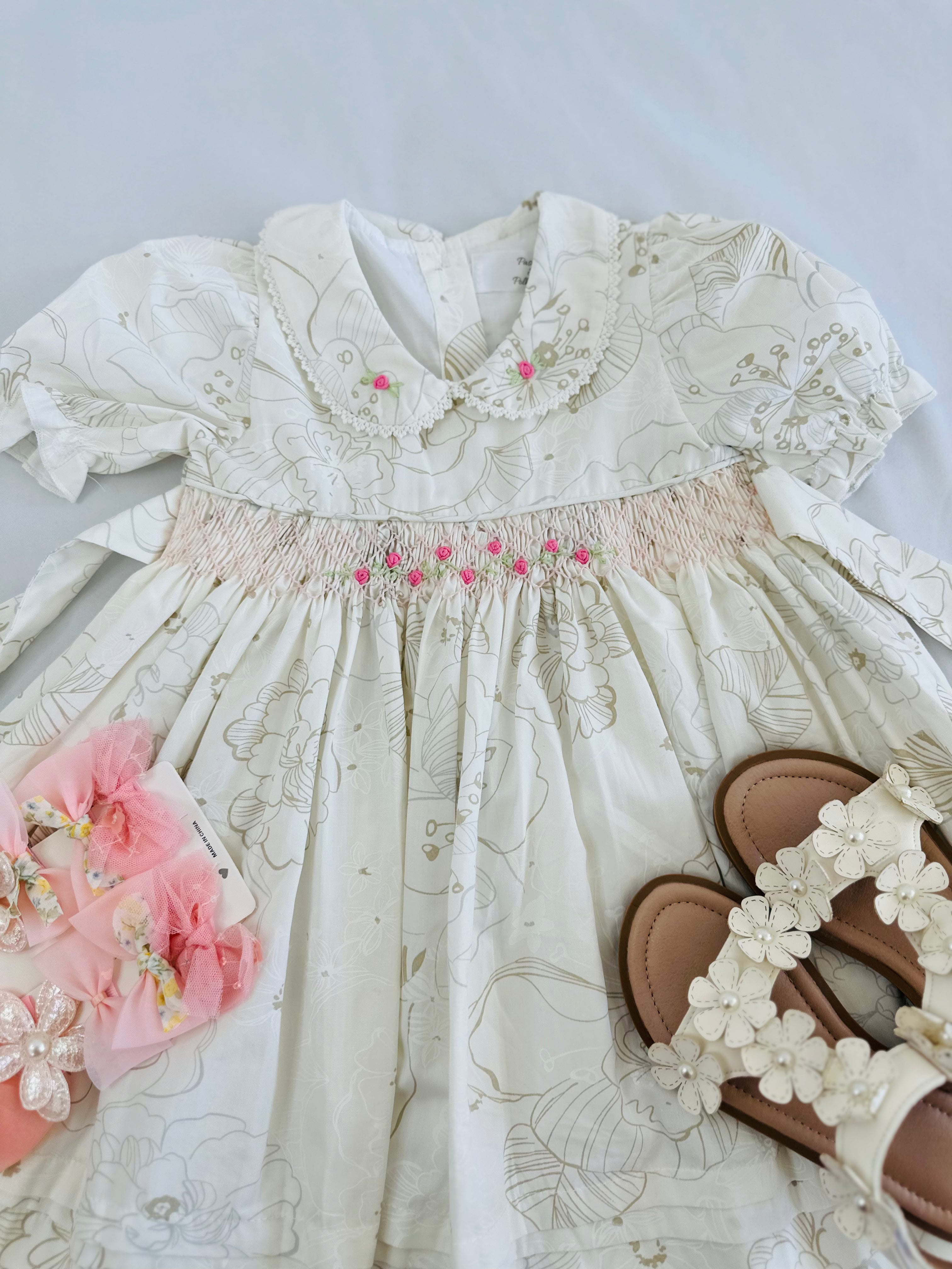 Adorable hand smocked floral dress Pastels and Polkadots