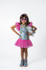 Star Tulle Dress for Girls – Soft Ruffle Sleeve Party Dress in Pink & Silver (Sizes 2-12) Pastels and Polkadots