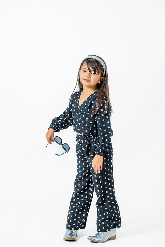 Classic Black & White Polka Dot Set for Girls – Stylish Crop Top & Pants (Ages 2-12)