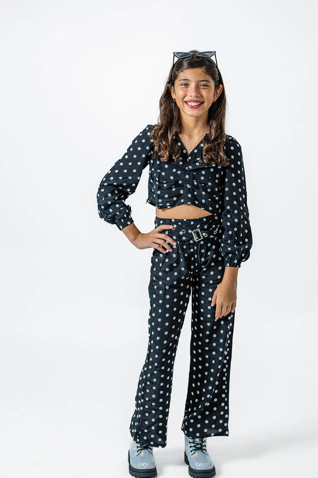Classic Black & White Polka Dot Set for Girls – Stylish Crop Top & Pants (Ages 2-12) Pastels and Polkadots