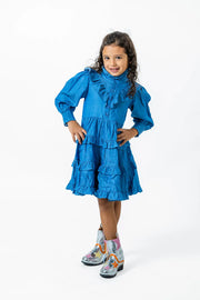 Ruffle Sleeve Denim Dress for Girls - Stylish Fall Fashion for Ages 2-12 Pastels and Polkadots