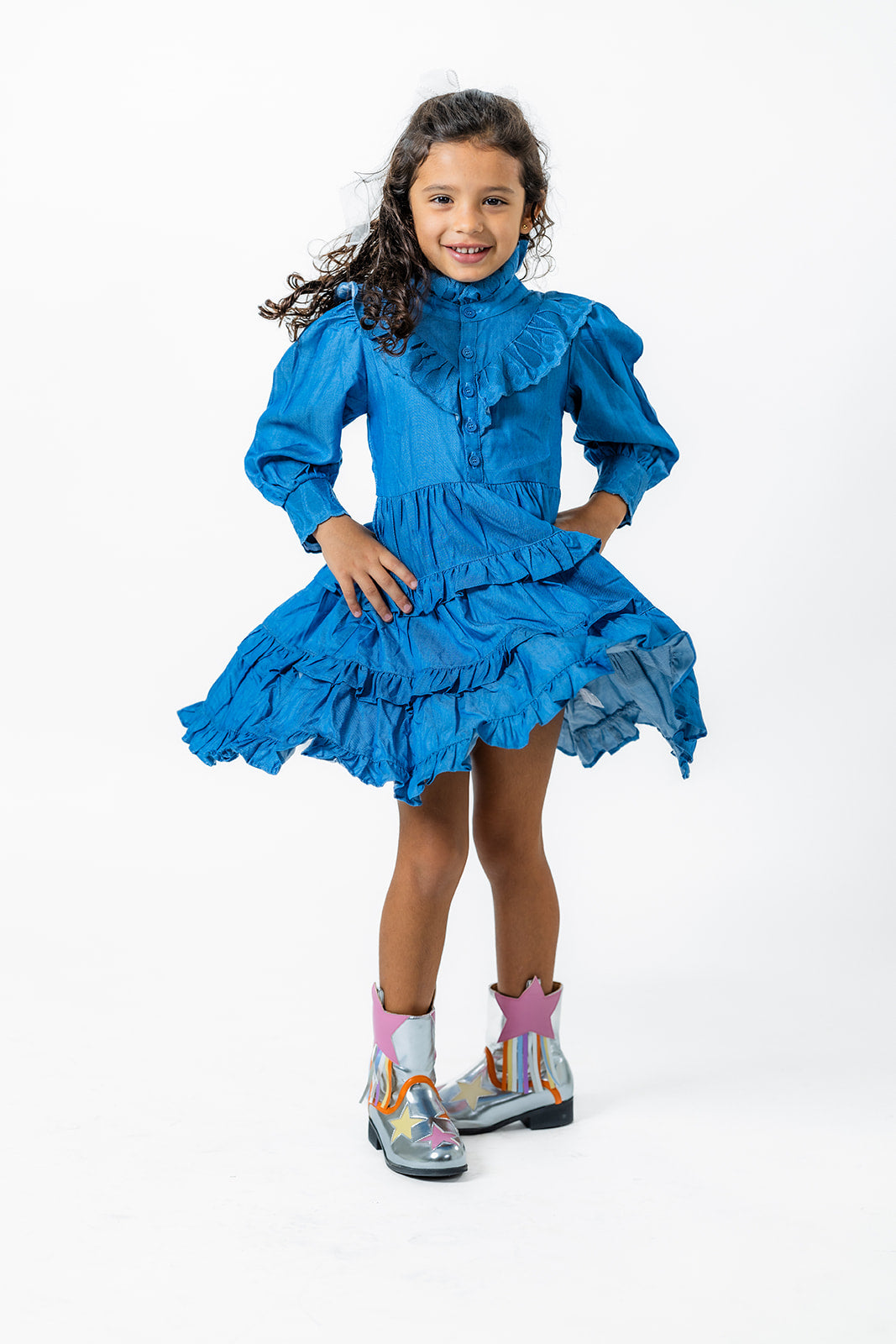 Ruffle Sleeve Denim Dress for Girls - Stylish Fall Fashion for Ages 2-12