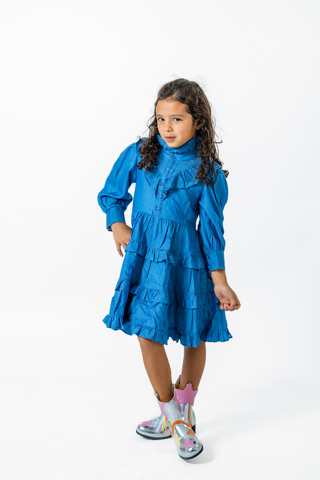 Ruffle Sleeve Denim Dress for Girls - Stylish Fall Fashion for Ages 2-12