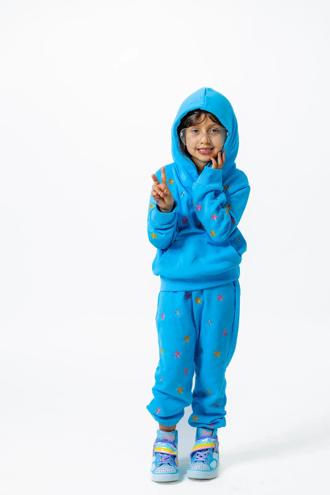 Cozy Star Print Fleece-Lined Hoodie Set for Kids (Ages 2-12) Pastels and Polkadots