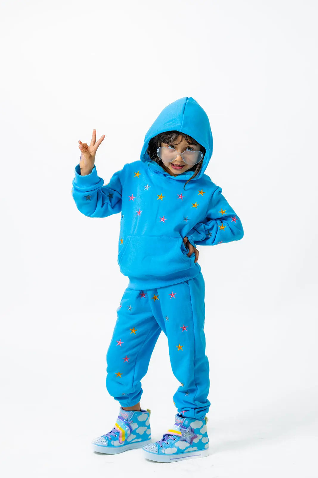 Cozy Star Print Fleece-Lined Hoodie Set for Kids (Ages 2-12) Pastels and Polkadots