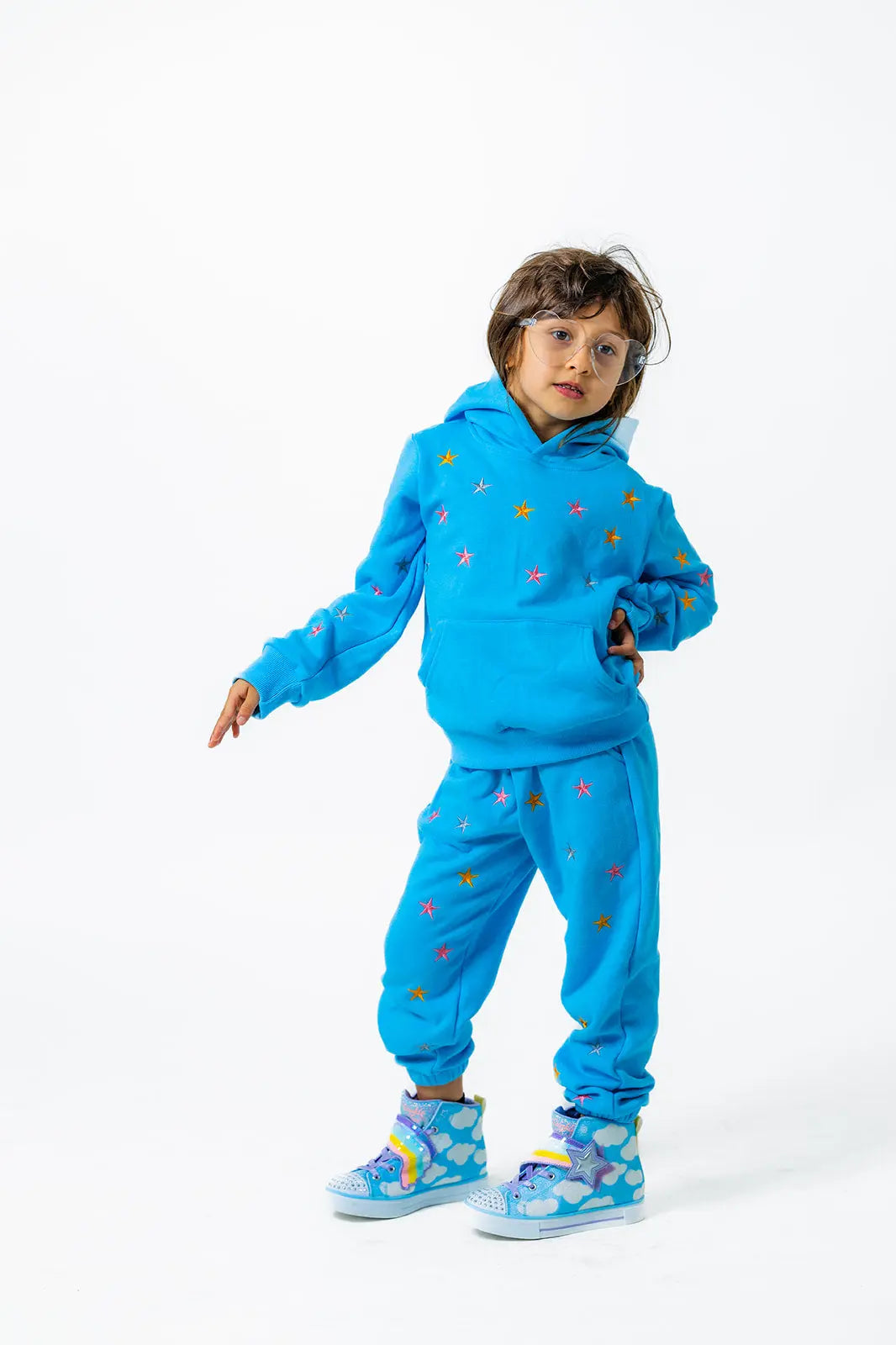 Cozy Star Print Fleece-Lined Hoodie Set for Kids (Ages 2-12) Pastels and Polkadots