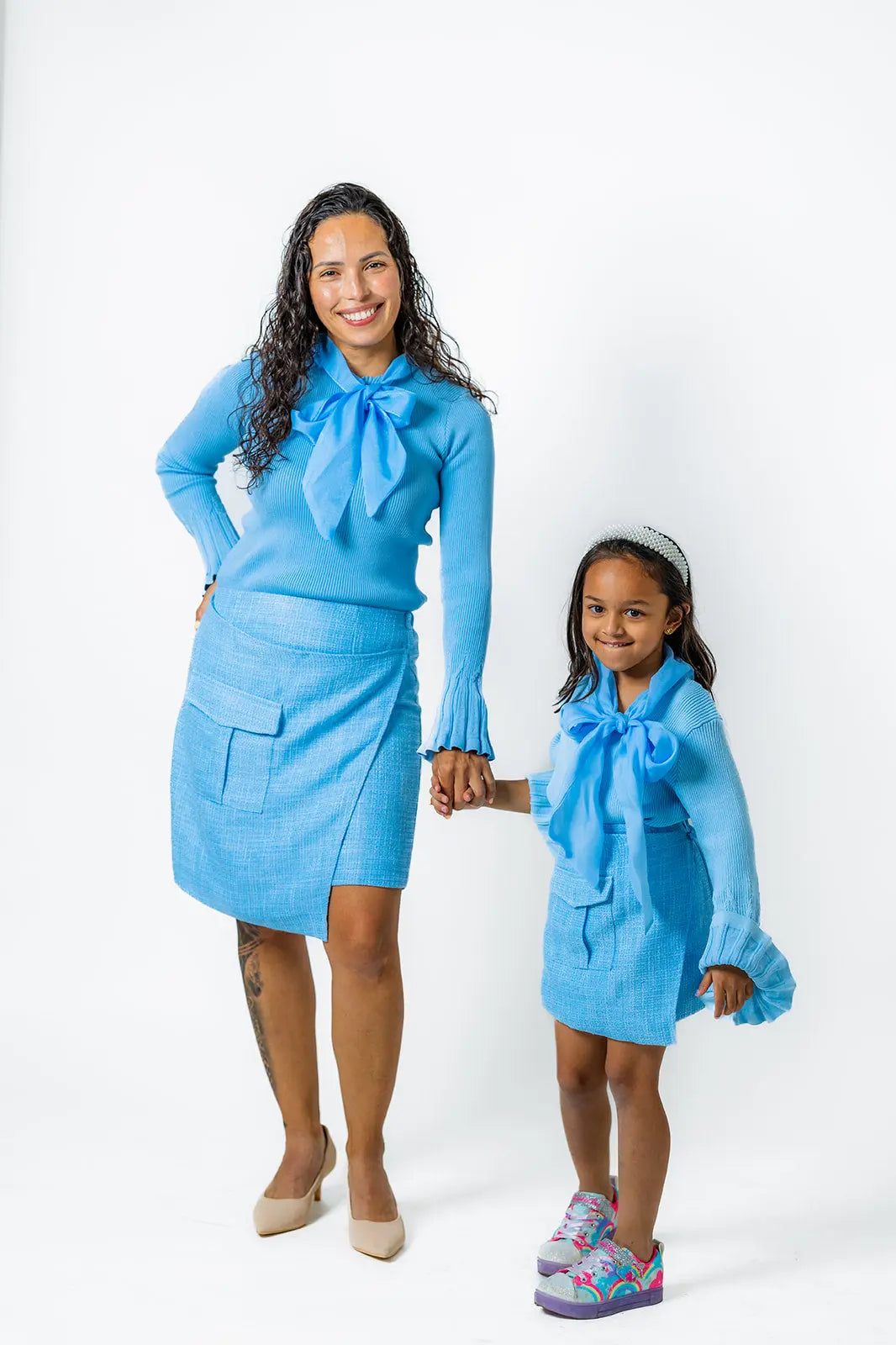 Soft Blue Plaid Boucle Skirt for women - Matching "Mommy & Me" Outfit Pastels and Polkadots