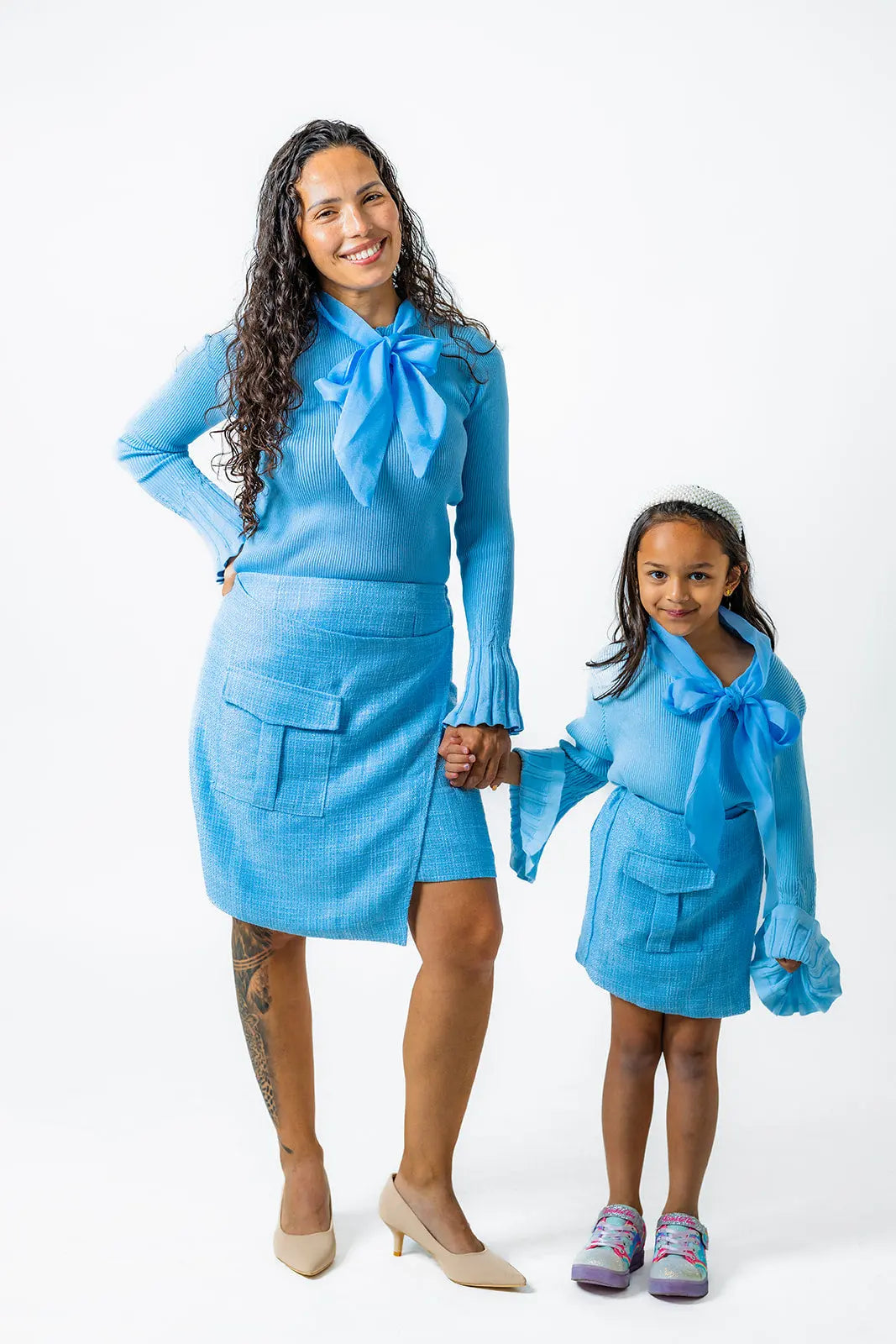 Soft Blue Plaid Boucle Skirt for women - Matching "Mommy & Me" Outfit Pastels and Polkadots