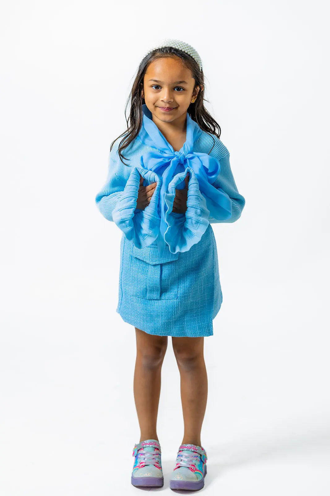 Soft Blue Plaid Boucle Skirt for Girls Pastels and Polkadots