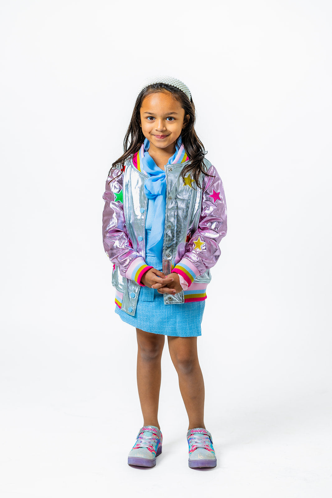 Super Star Silver Hologram Bomber Jacket for Girls (Ages 2-12)