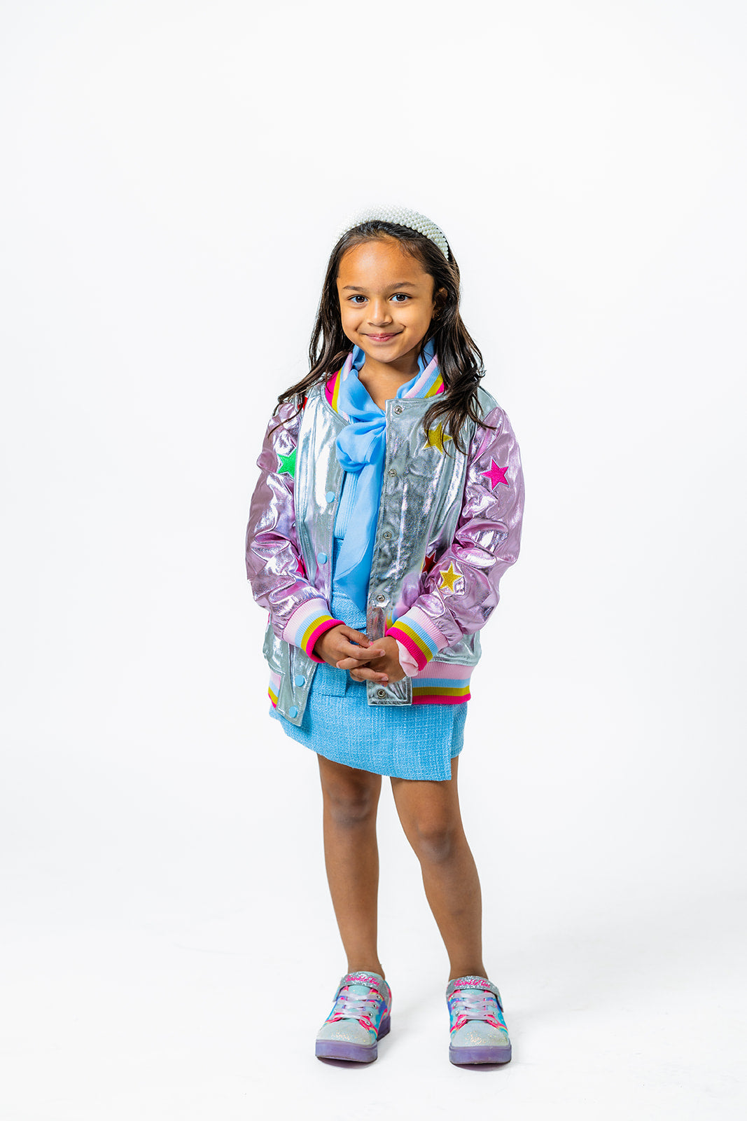 Super Star Silver Hologram Bomber Jacket for Girls (Ages 2-12)