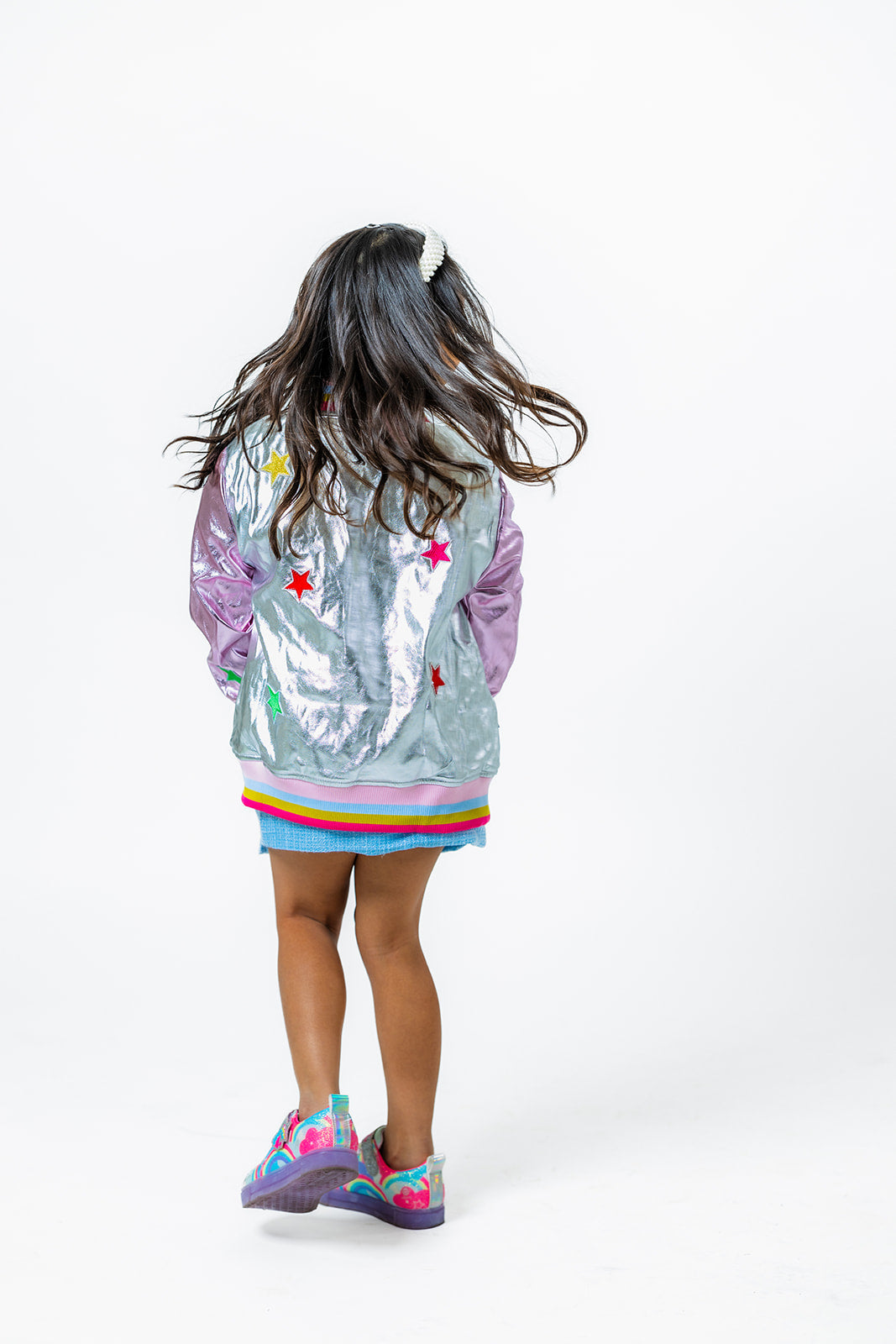 Super Star Silver Hologram Bomber Jacket for Girls (Ages 2-12)