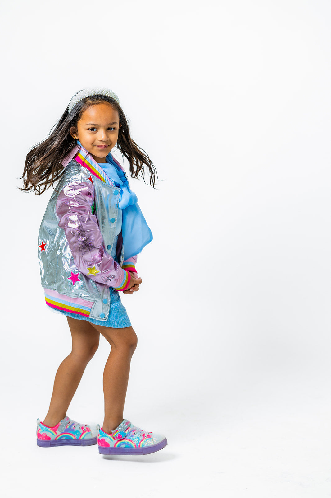 Super Star Silver Hologram Bomber Jacket for Girls (Ages 2-12)