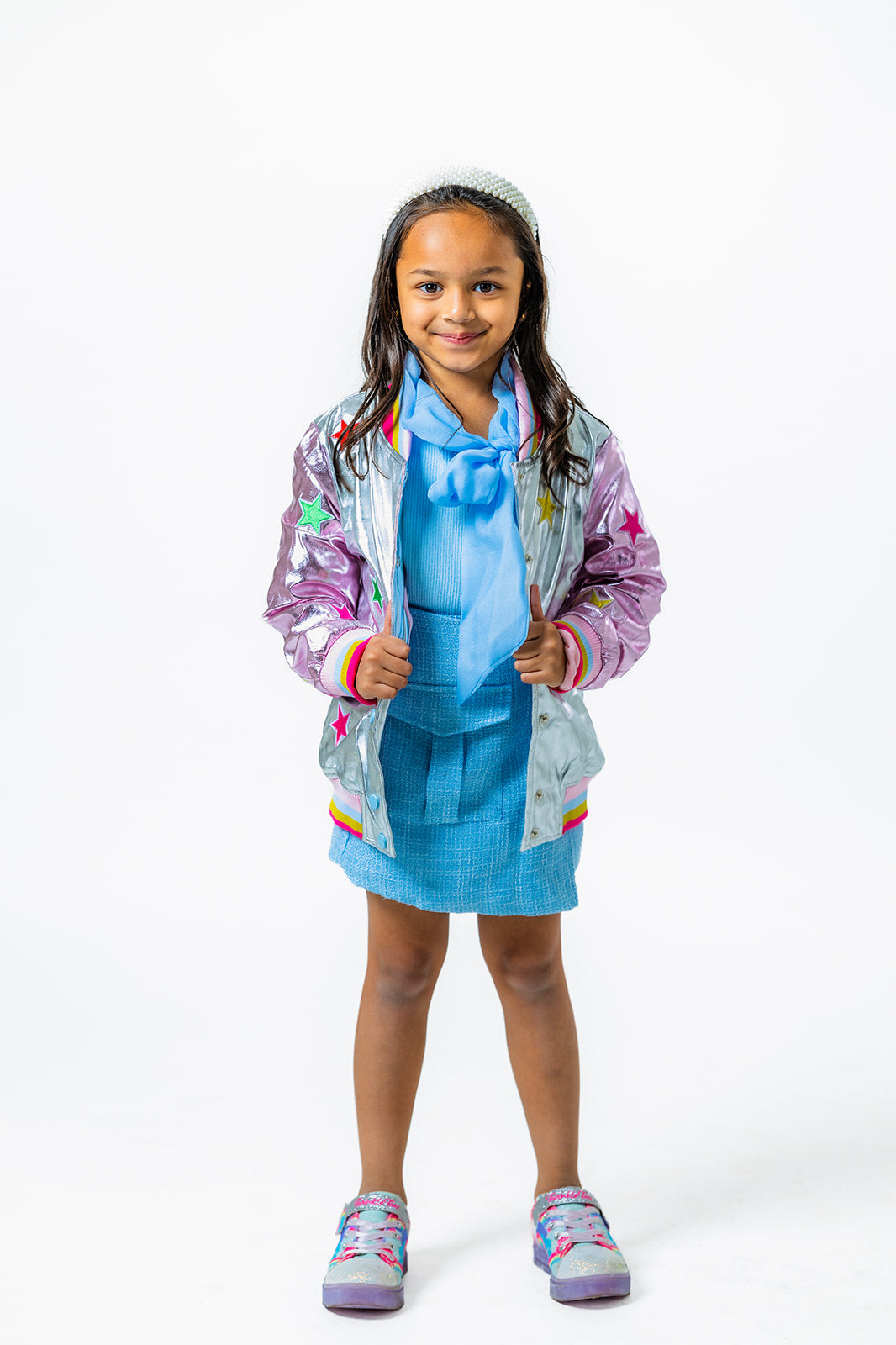 Super Star Silver Hologram Bomber Jacket for Girls (Ages 2-12)