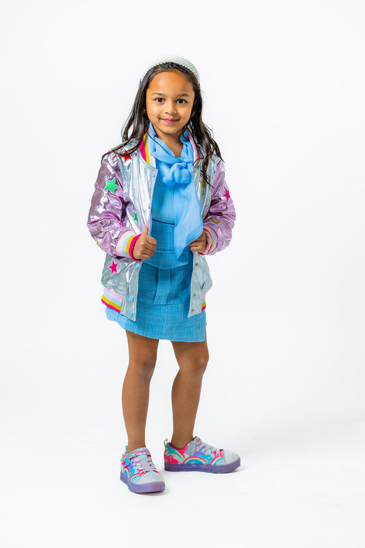 Super Star Silver Hologram Bomber Jacket for Girls (Ages 2-12)