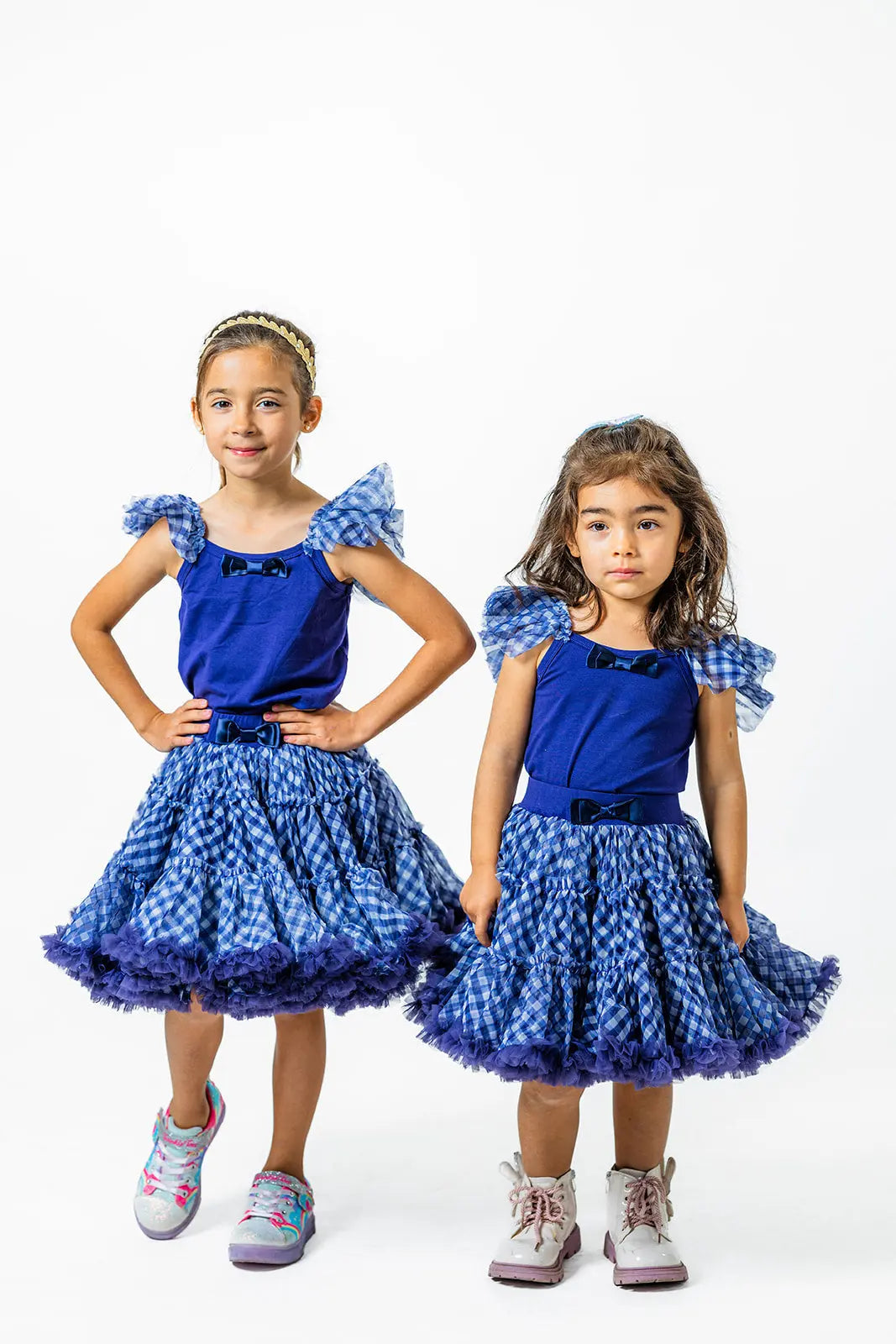 Blue Plaid Tulle Skirt Set for Girls (Ages 2-12) Pastels and Polkadots