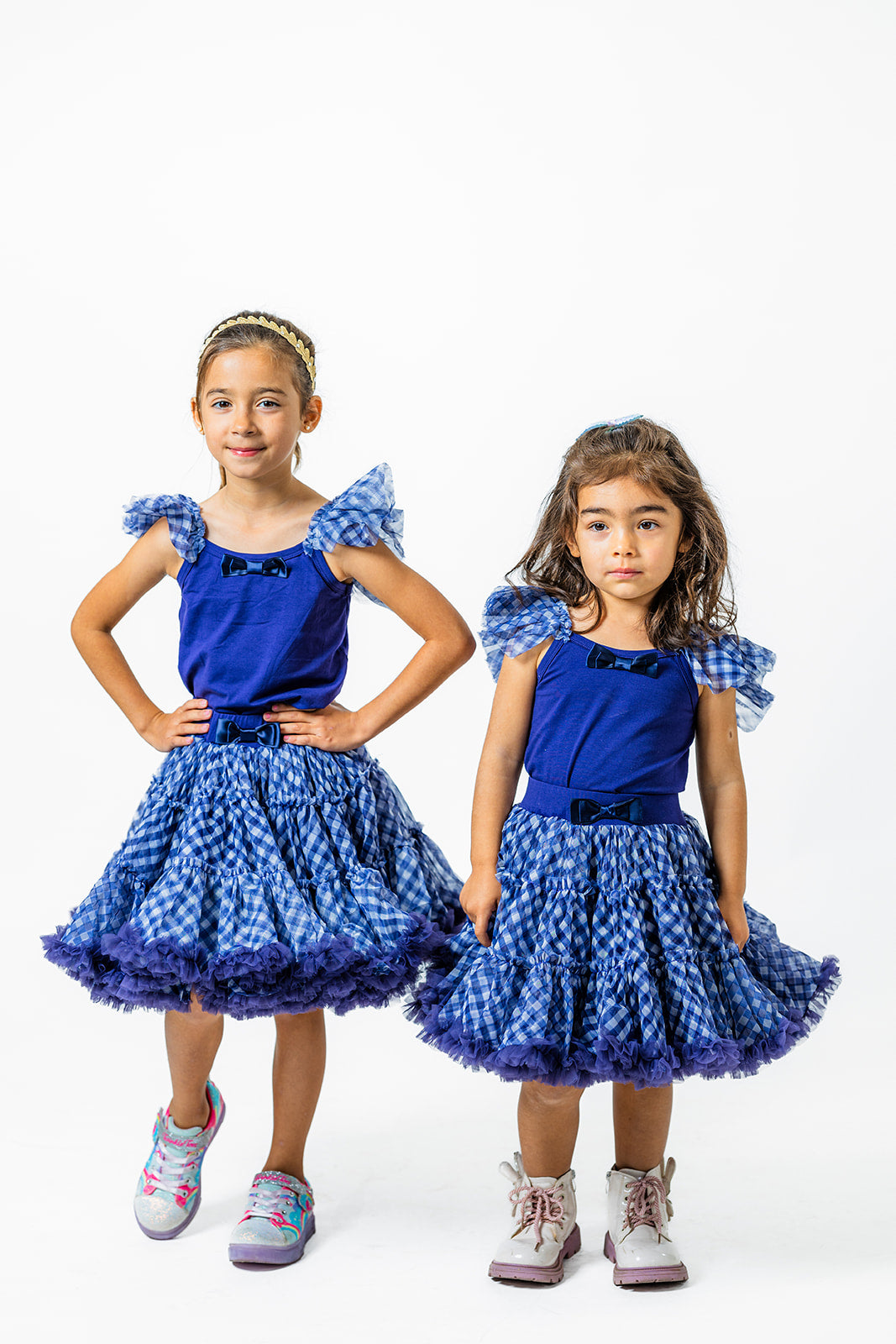 Blue Plaid Tulle Skirt Set for Girls (Ages 2-12)