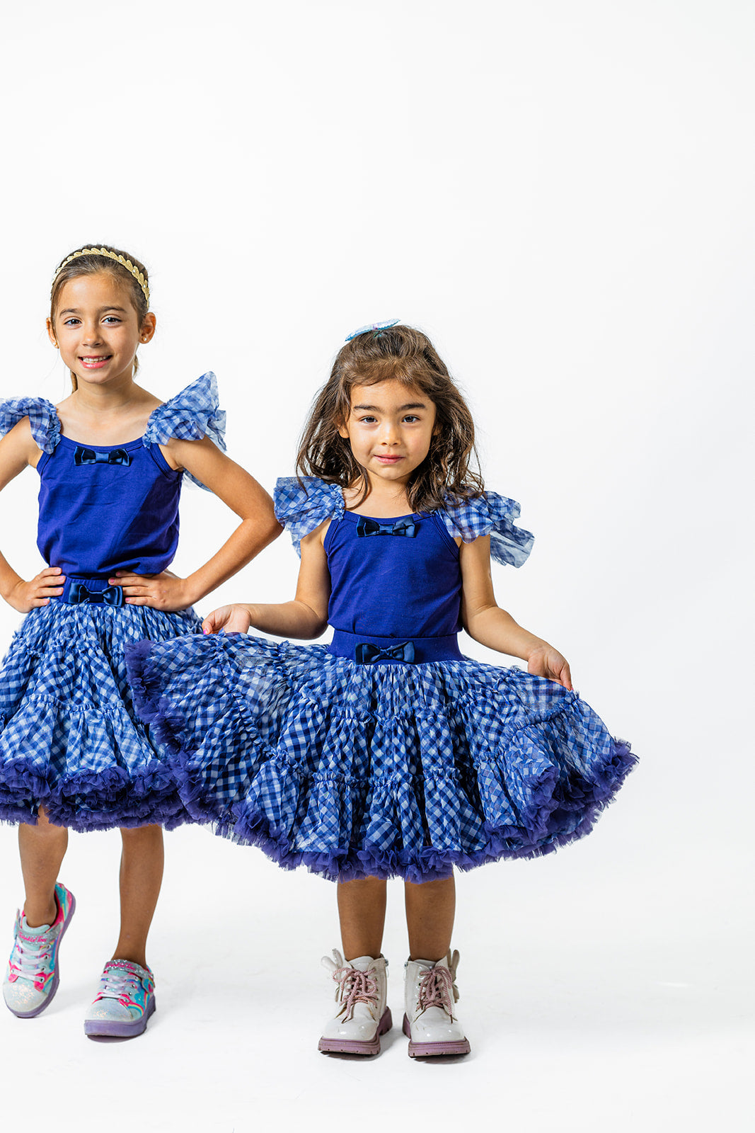 Blue Plaid Tulle Skirt Set for Girls (Ages 2-12)