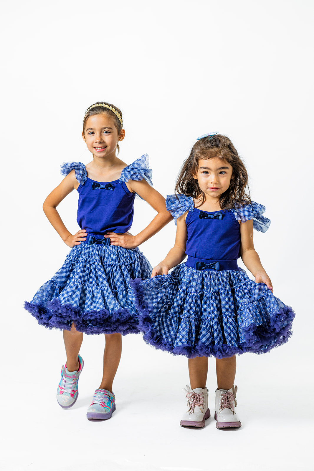 Blue Plaid Tulle Skirt Set for Girls (Ages 2-12)