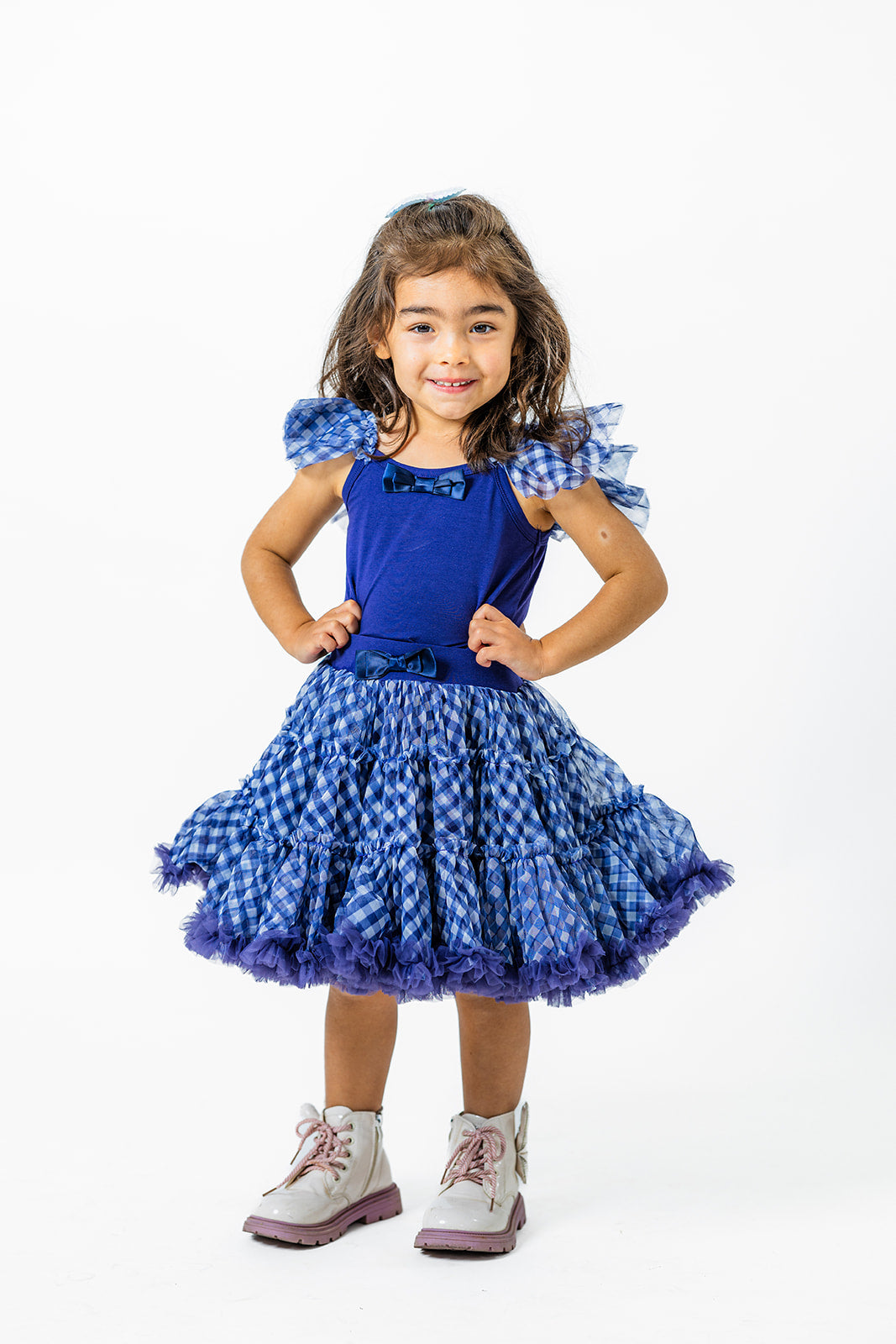 Blue Plaid Tulle Skirt Set for Girls (Ages 2-12)