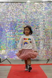 Joyful Rainbow Bliss sweatshirt Pastels and Polkadots
