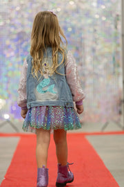Enchanting Seascape Denim jacket Pastels and Polkadots