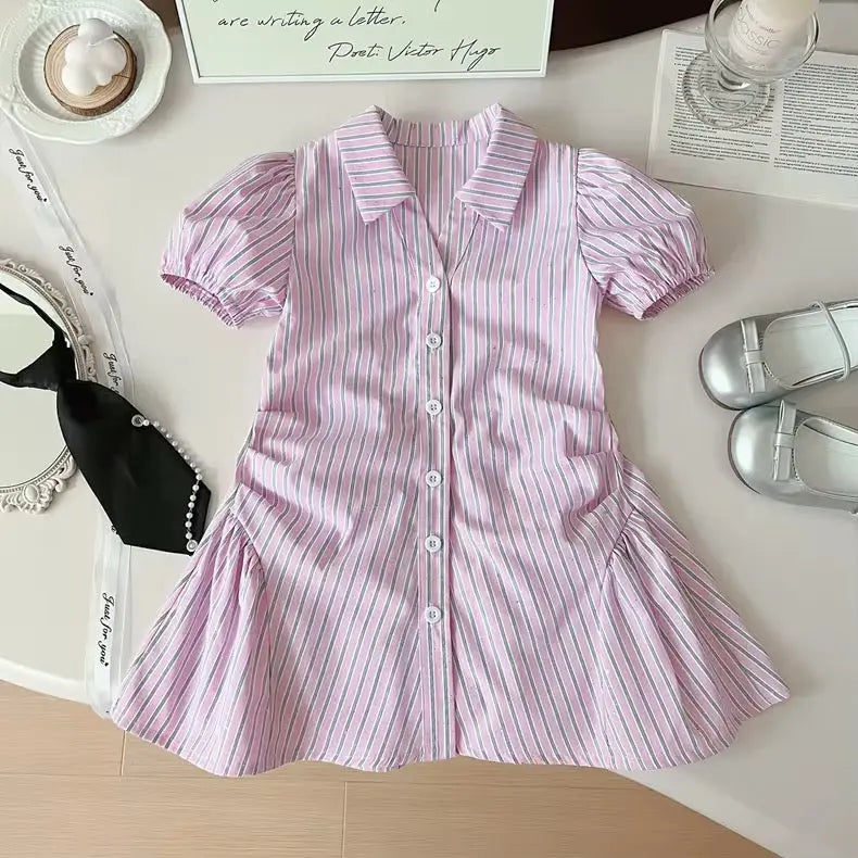 Pink Striped Dress for Girls Pastels and Polkadots Pink Striped Dress for Girls Pastels and Polkadots