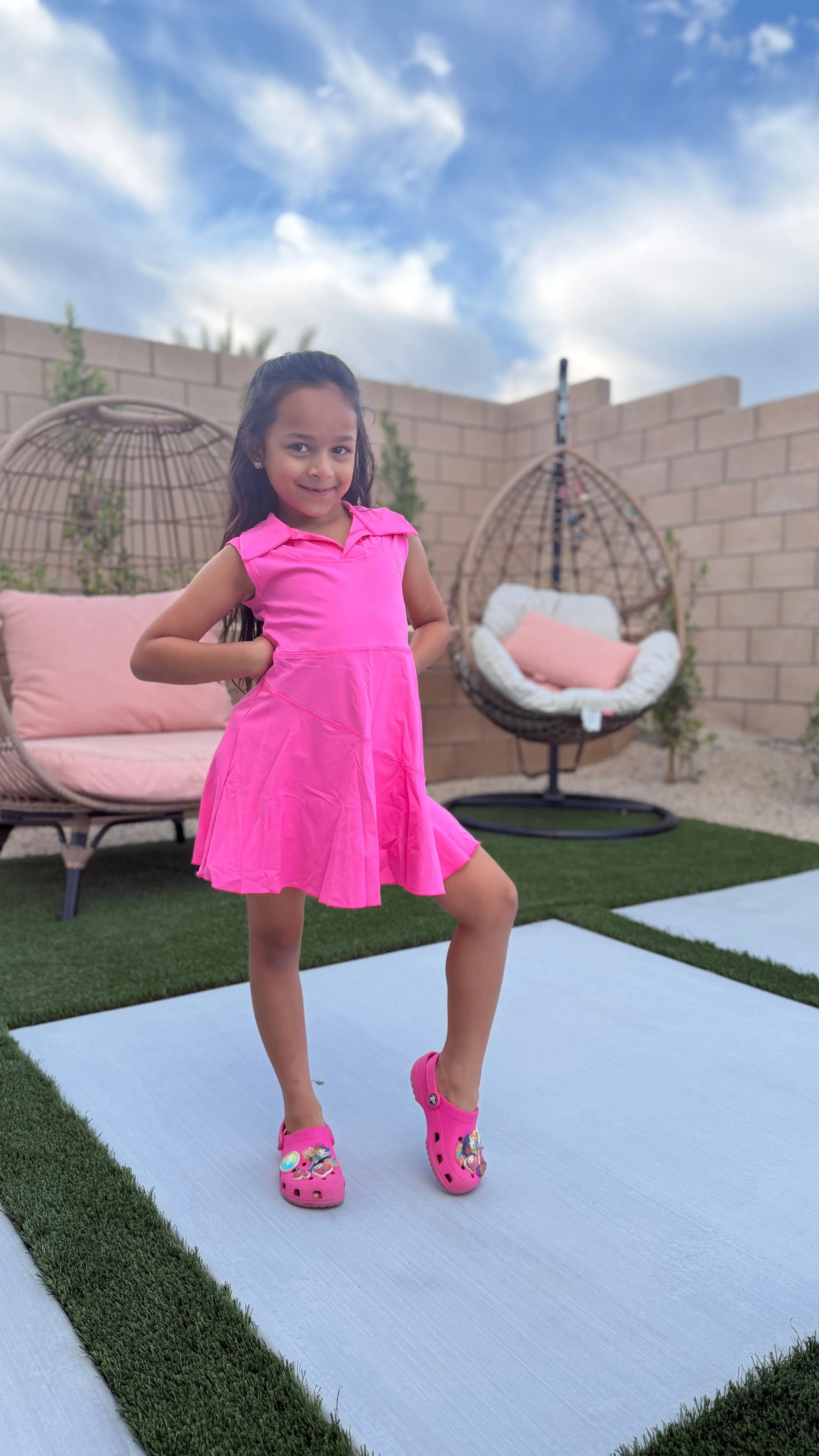 Girls Active Tennis Dress – Hot Pink Sports Dress