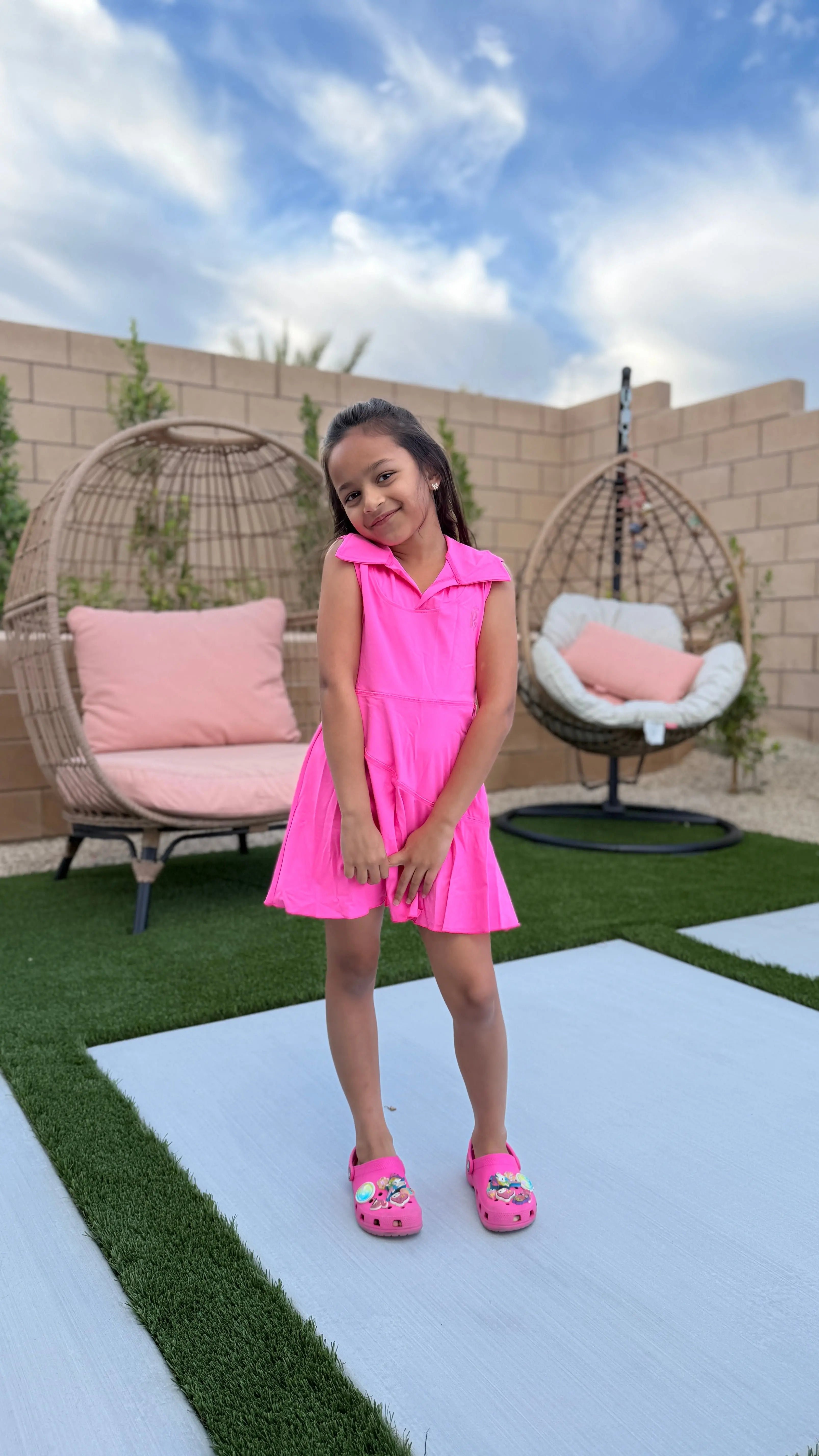 Girls Active Tennis Dress – Hot Pink Sports Dress