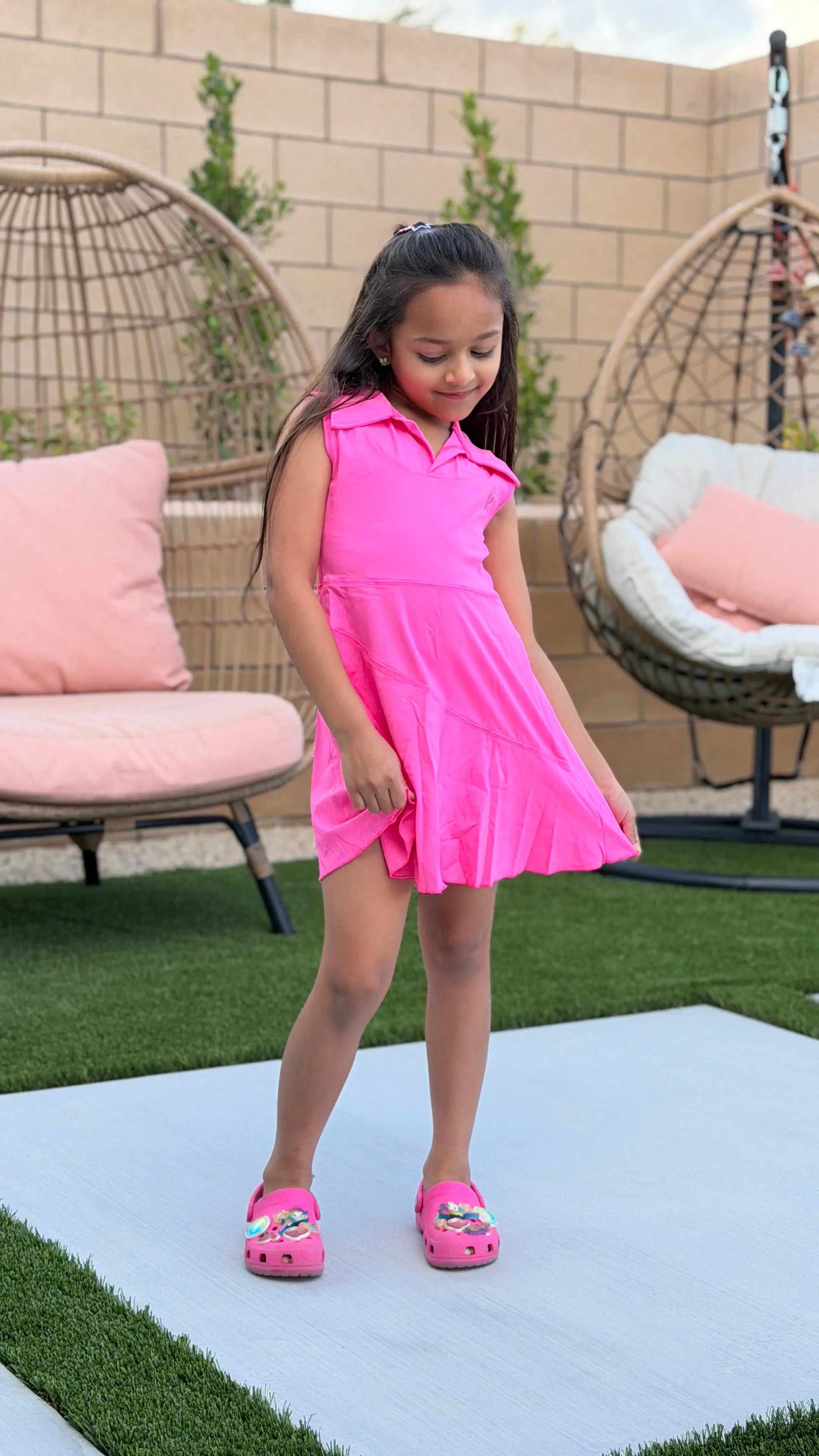 Girls Active Tennis Dress – Hot Pink Sports Dress