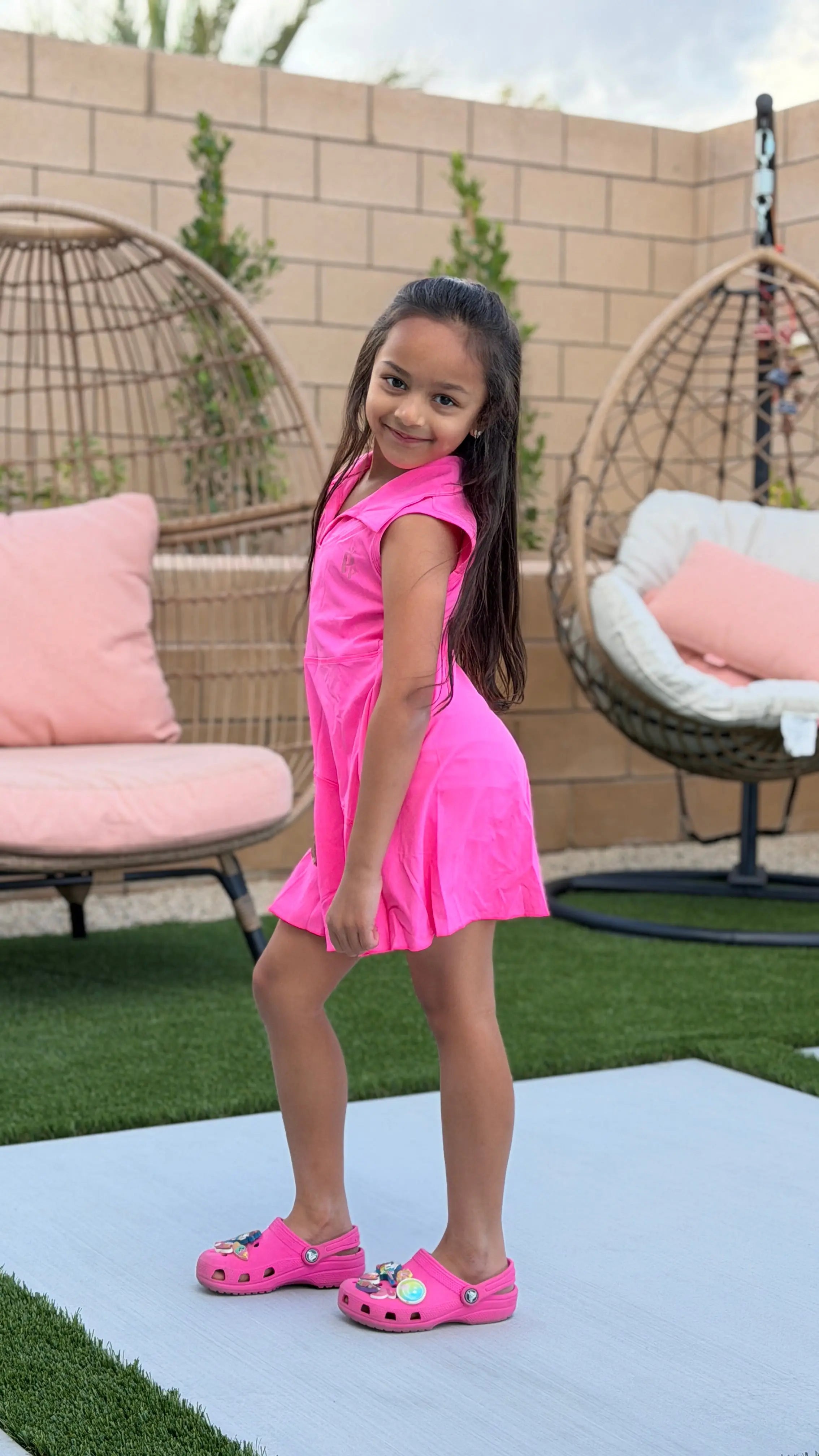 Girls Active Tennis Dress – Hot Pink Sports Dress