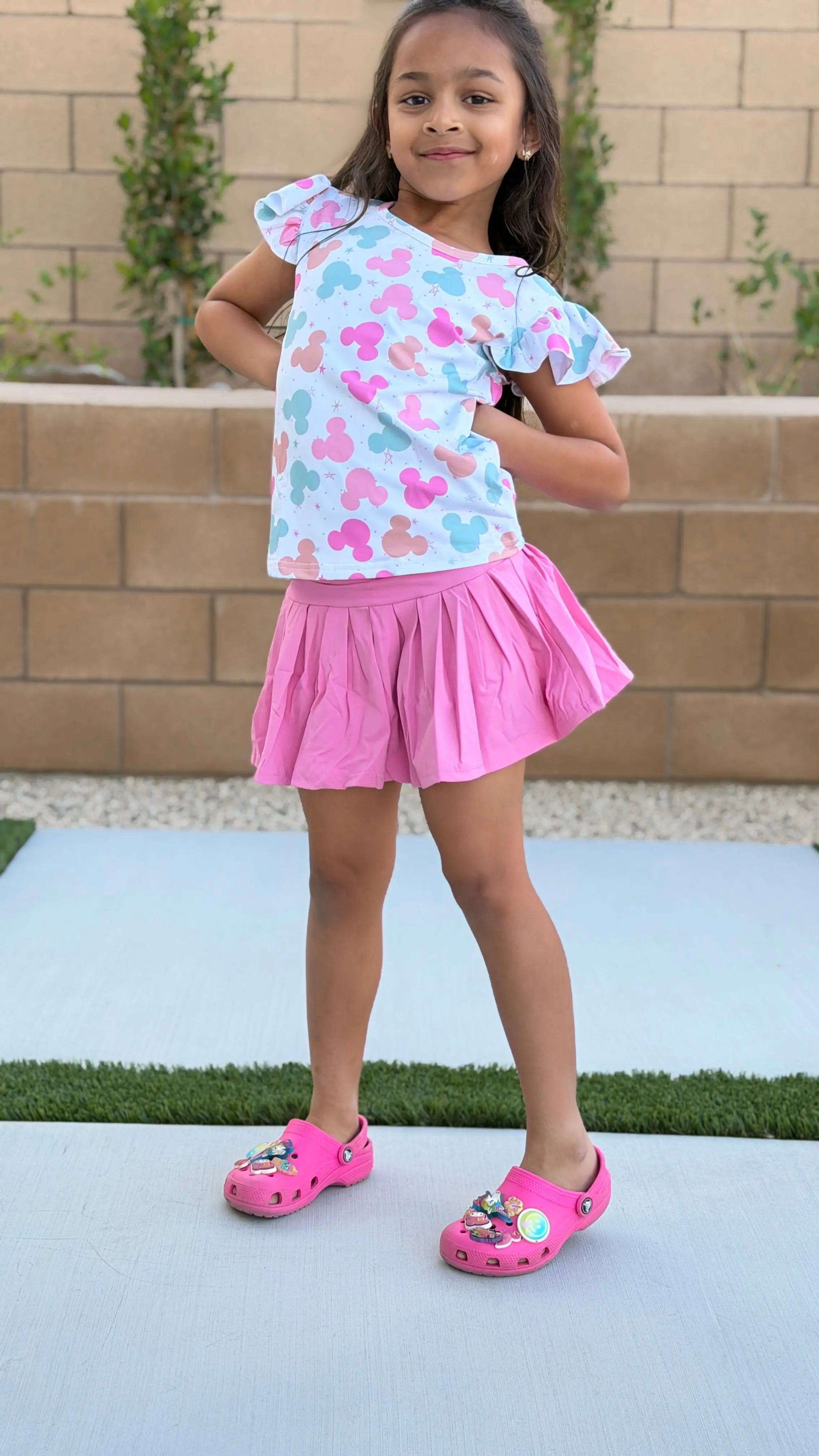 Girls Ruffle Top & Skirt Set (With Shorts) – Pastel Minnie Print
