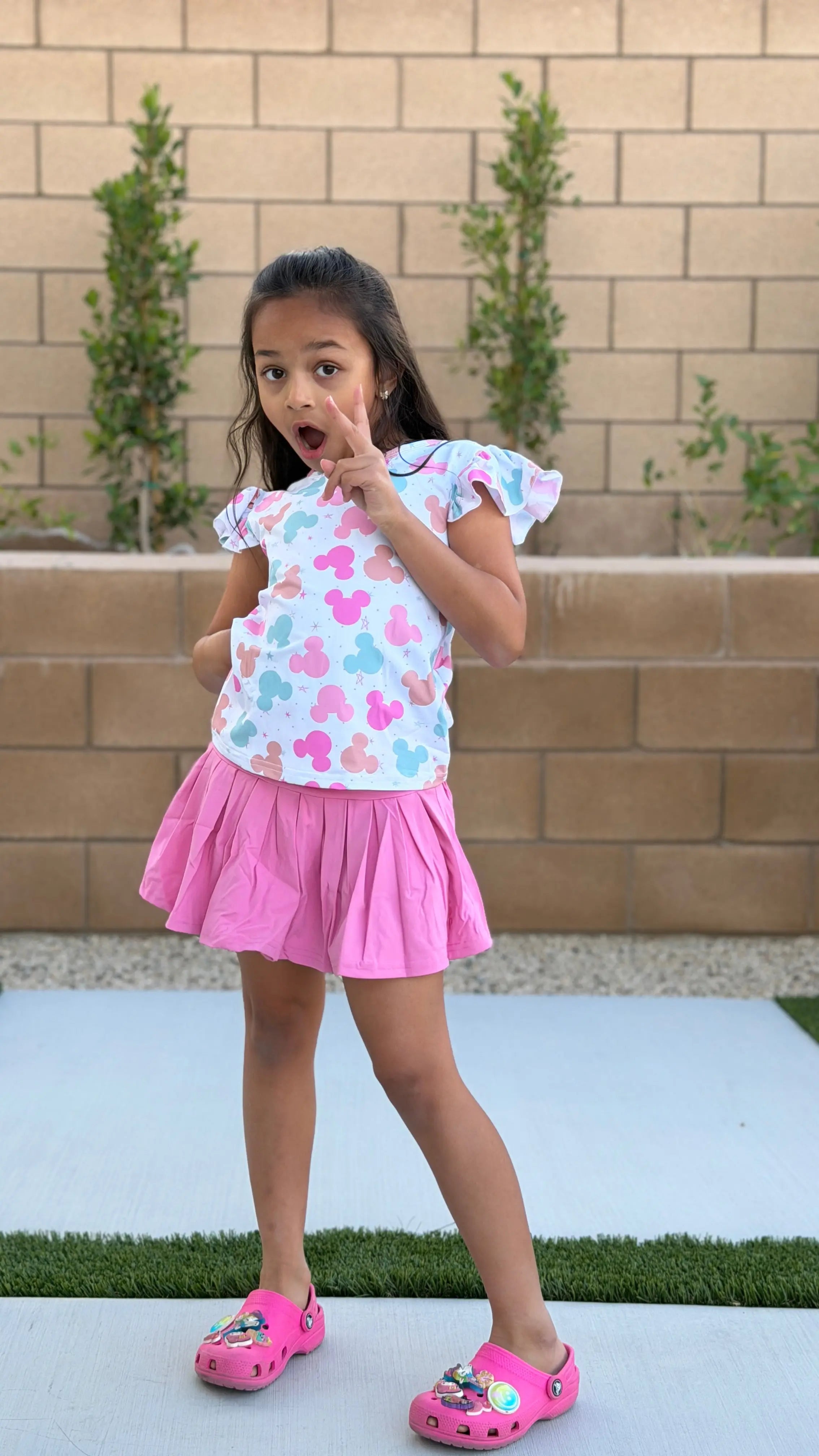 Girls Ruffle Top & Skirt Set (With Shorts) – Pastel Minnie Print