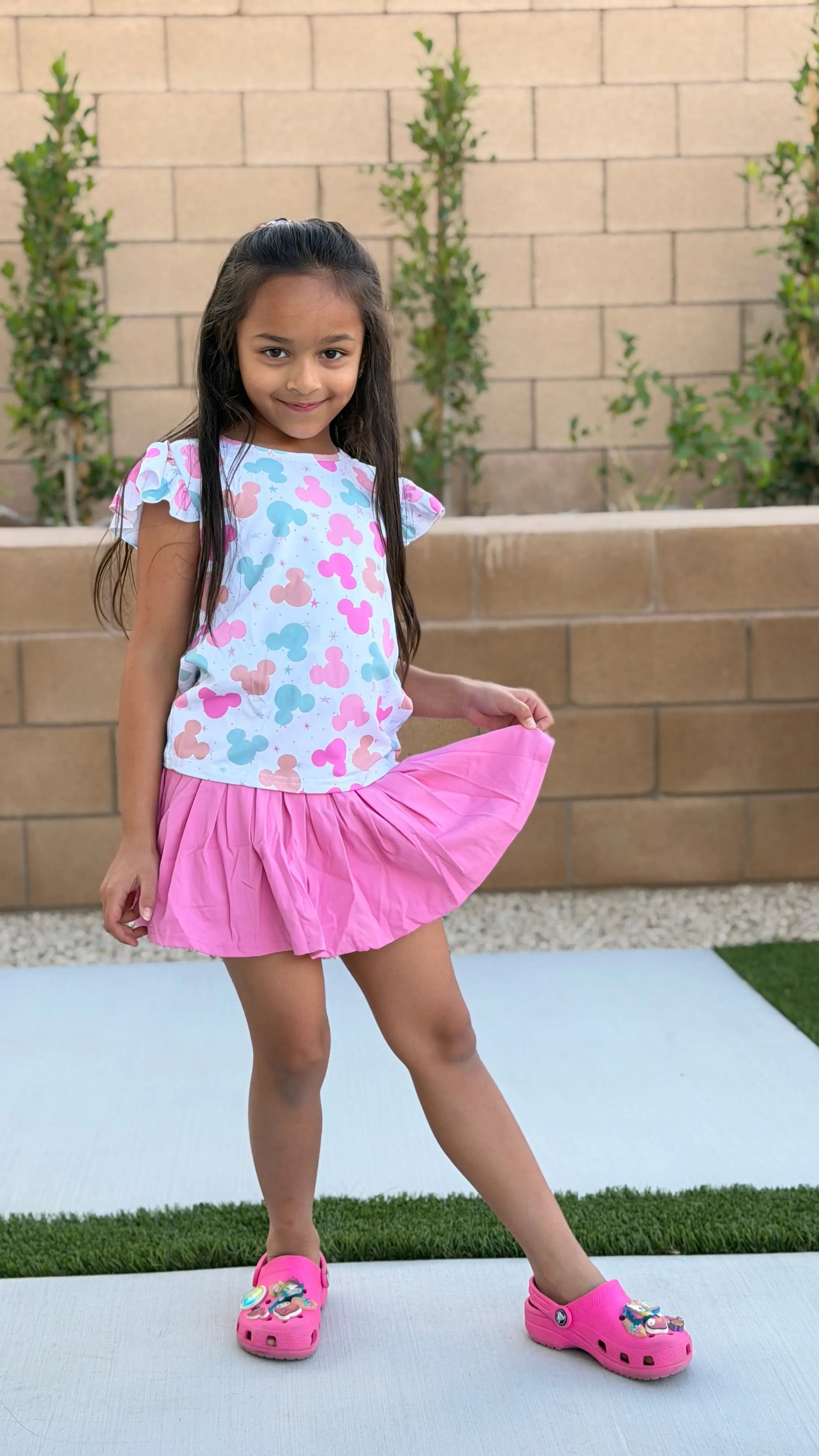 Girls Ruffle Top & Skirt Set (With Shorts) – Pastel Minnie Print