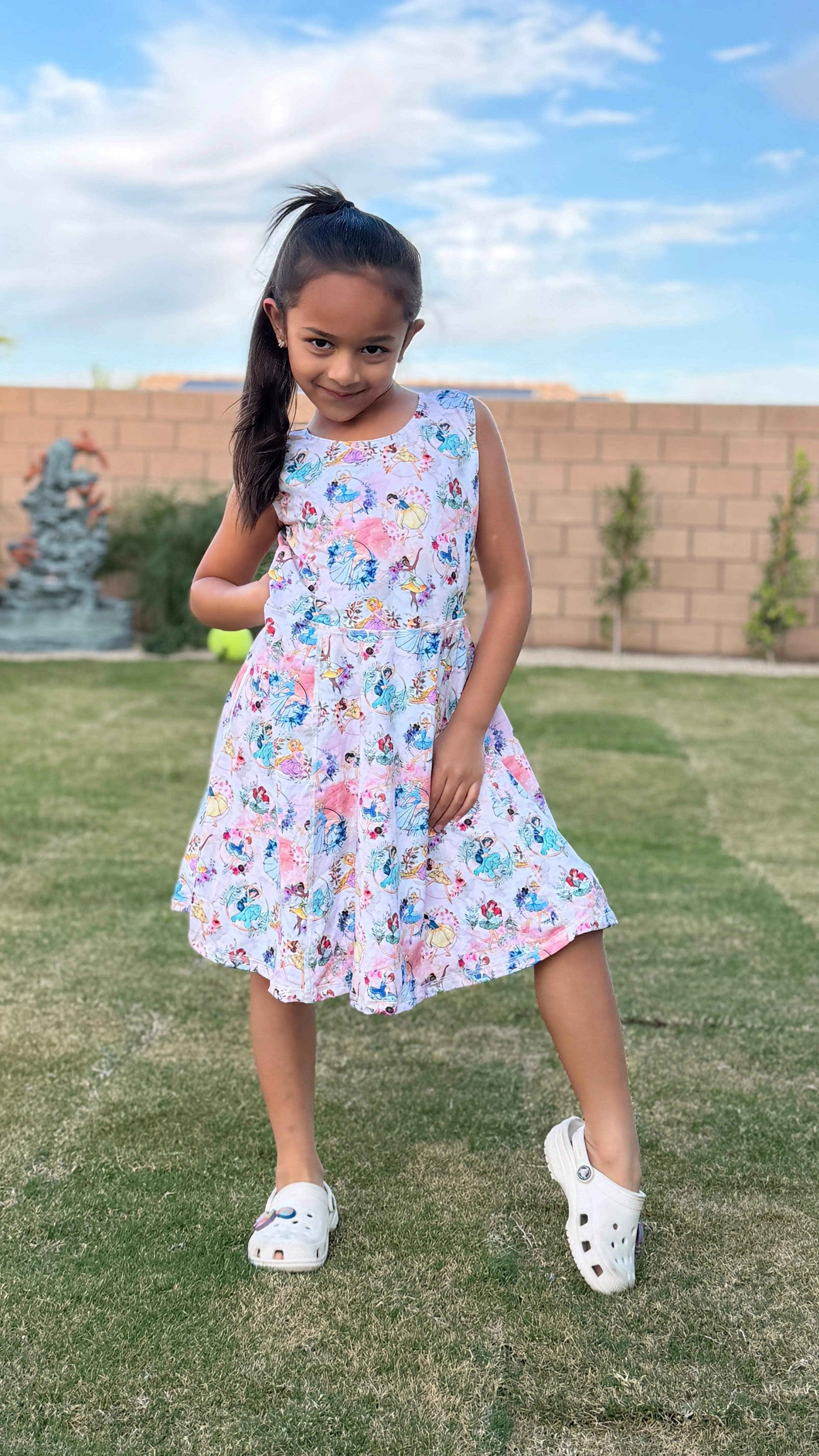 Girls Active Dress with Built-in Shorts & Pocket – Princess Print