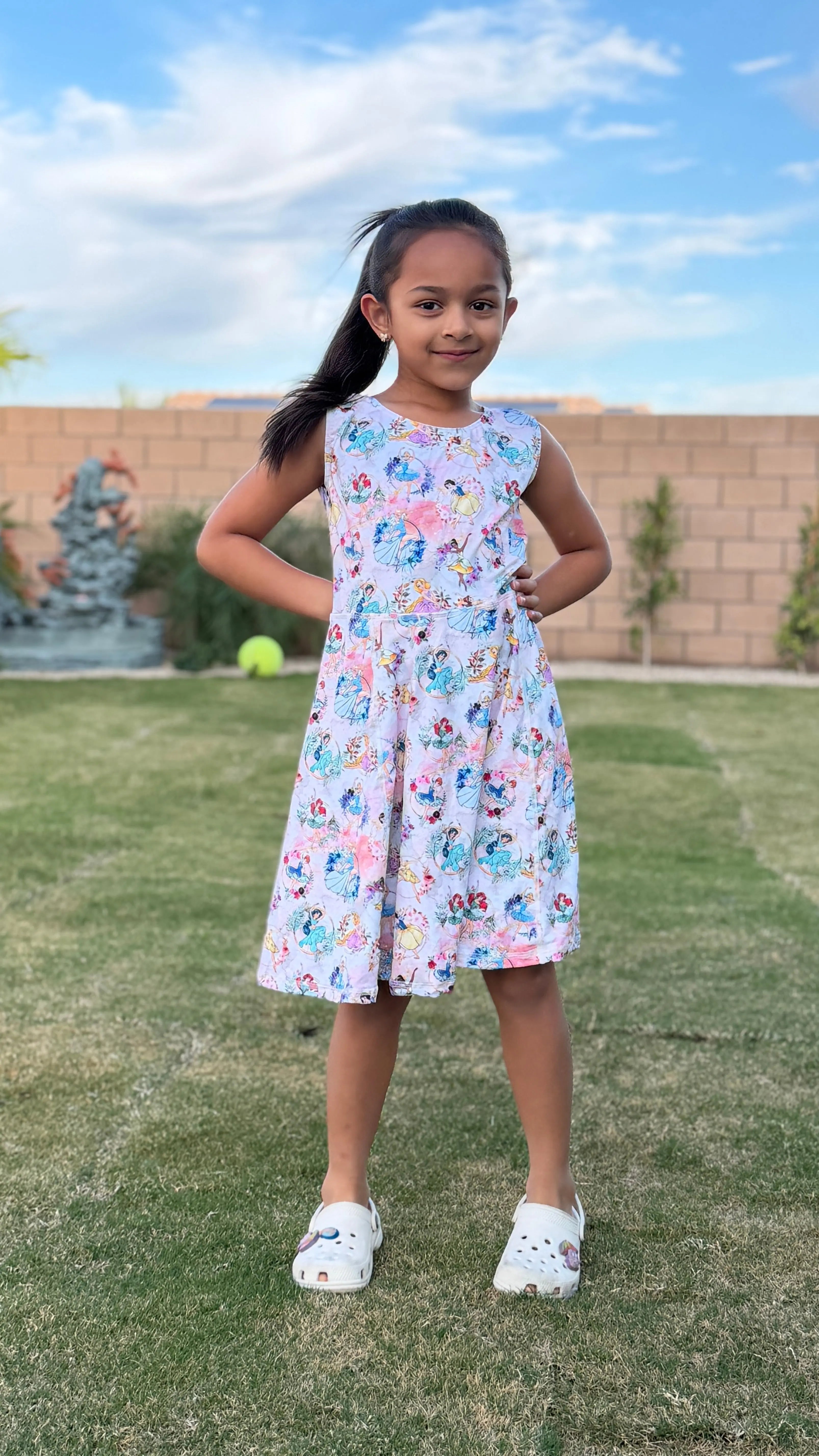 Girls Active Dress with Built-in Shorts & Pocket – Princess Print