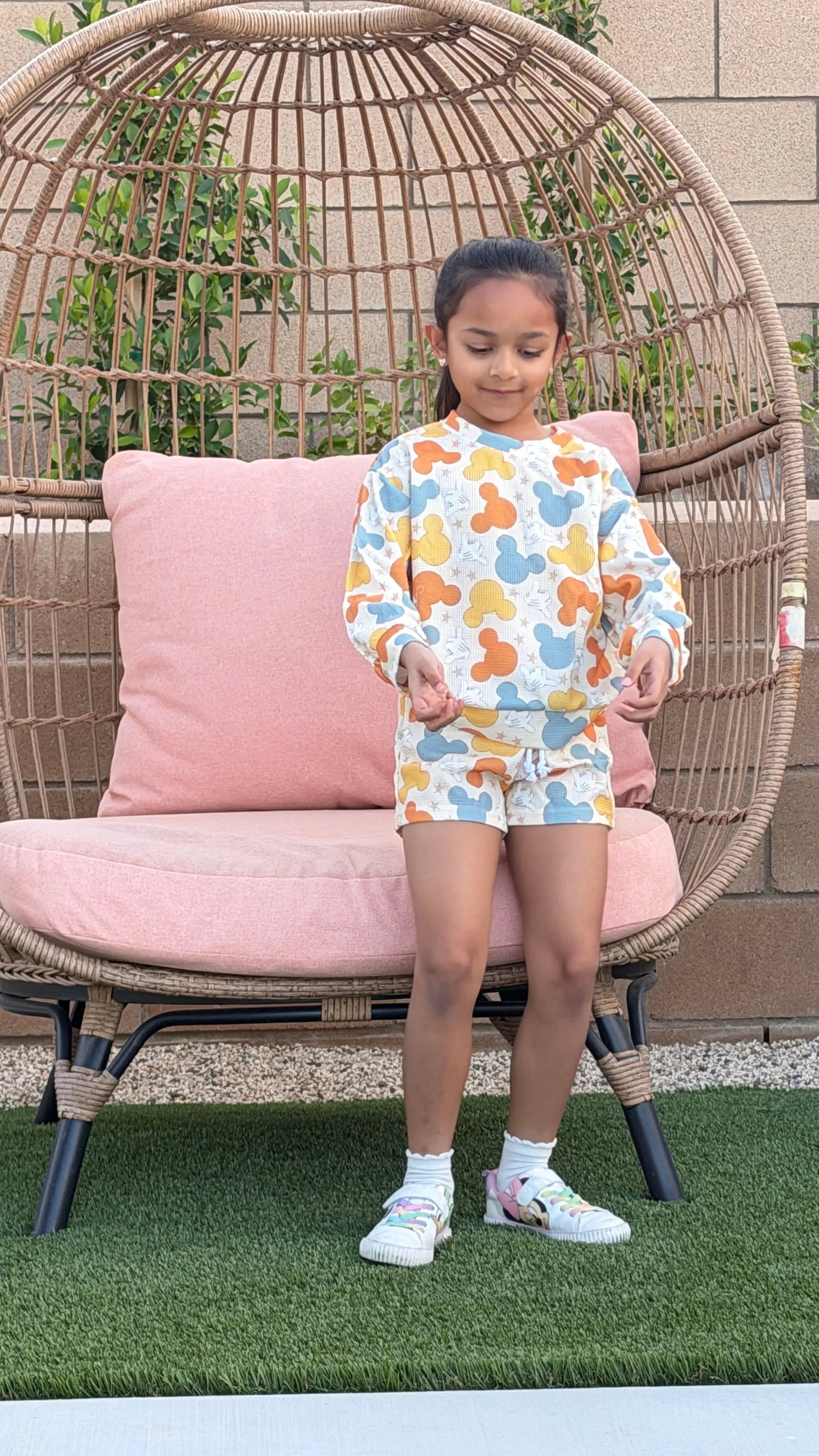 Girls Waffle Lounge Set – Multicolor Character Print