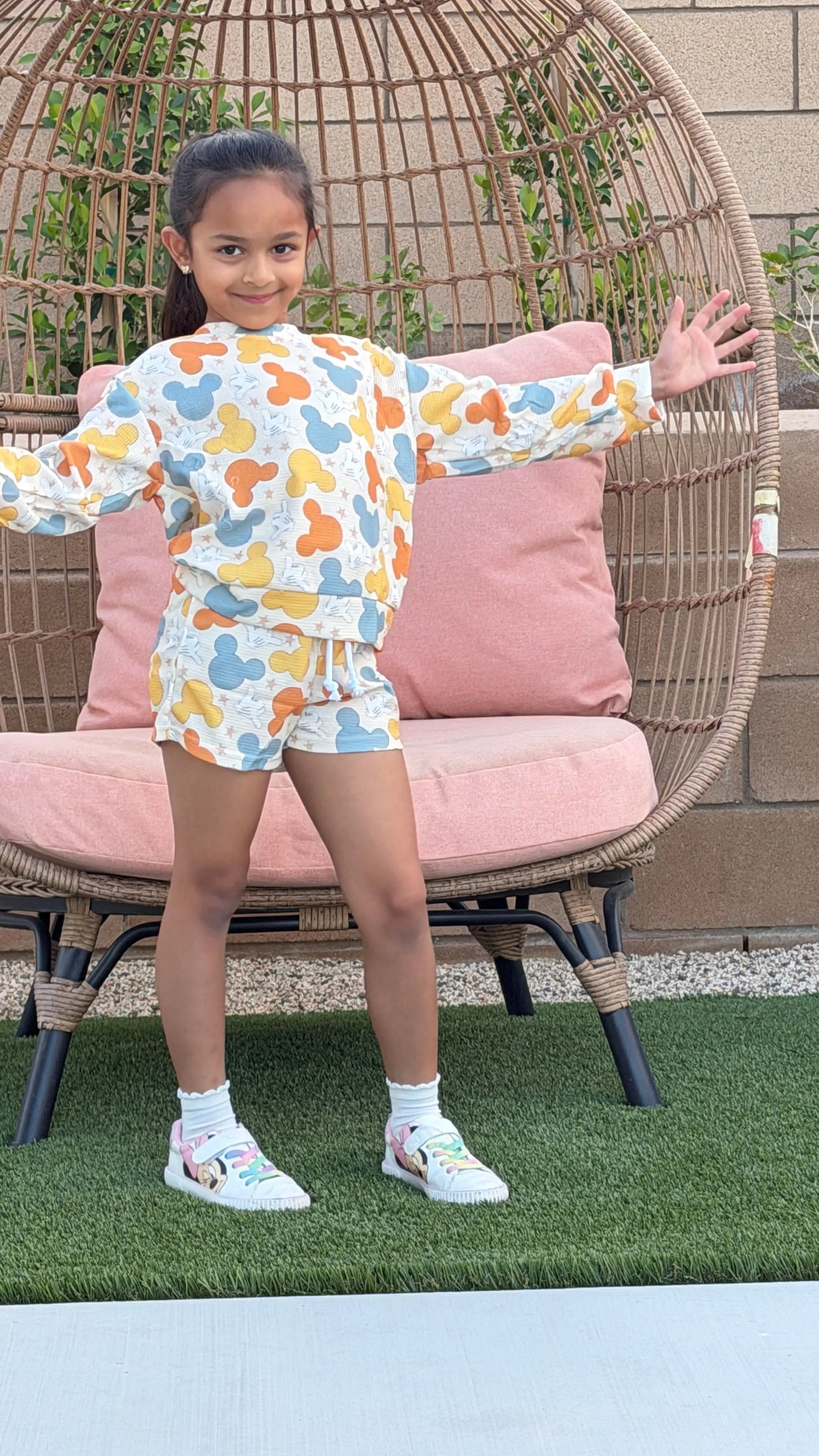 Girls Waffle Lounge Set – Multicolor Character Print