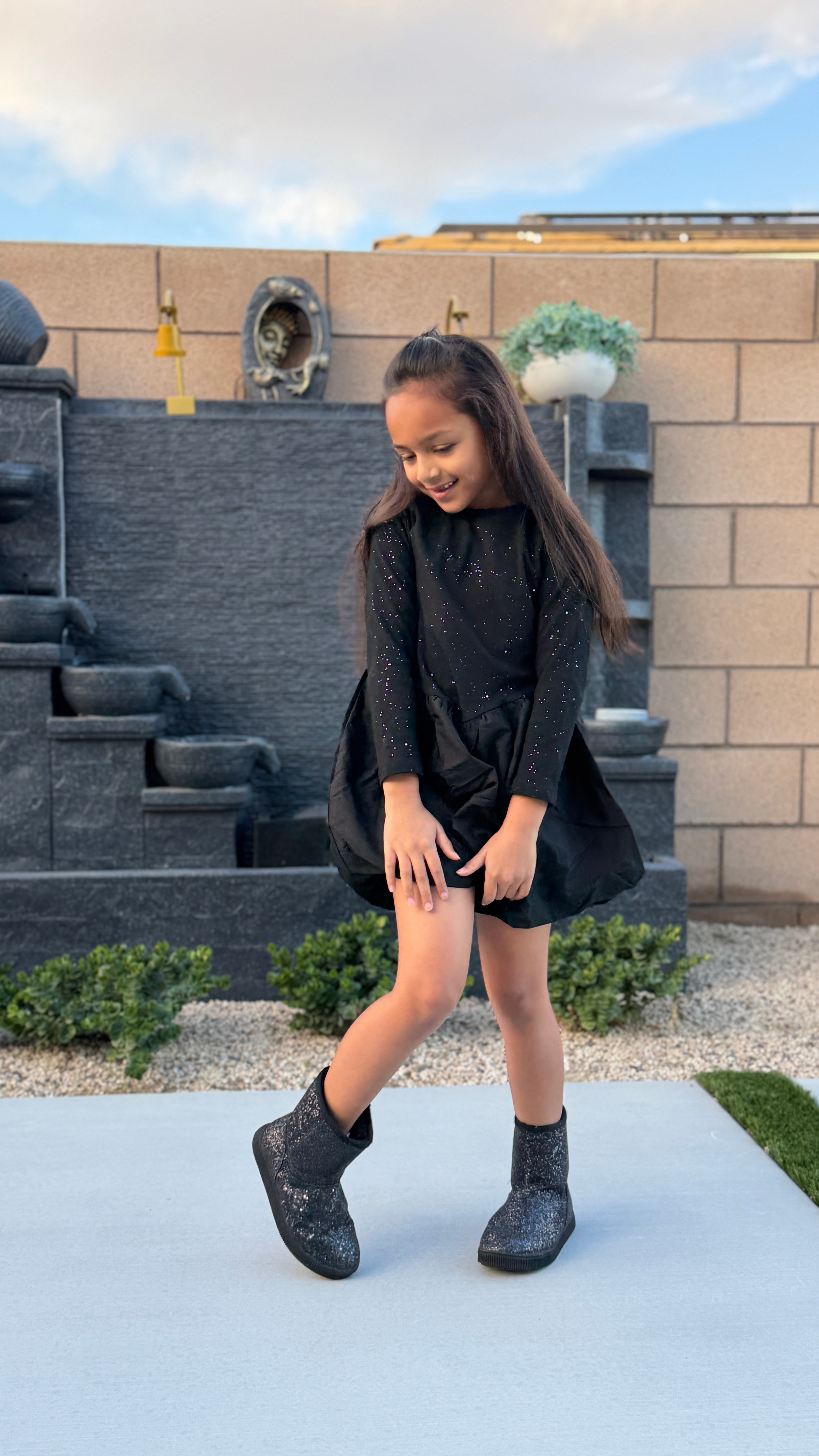 Sparkle Night Black Dress with Sequin Jacket – Party Wear Set for Girls