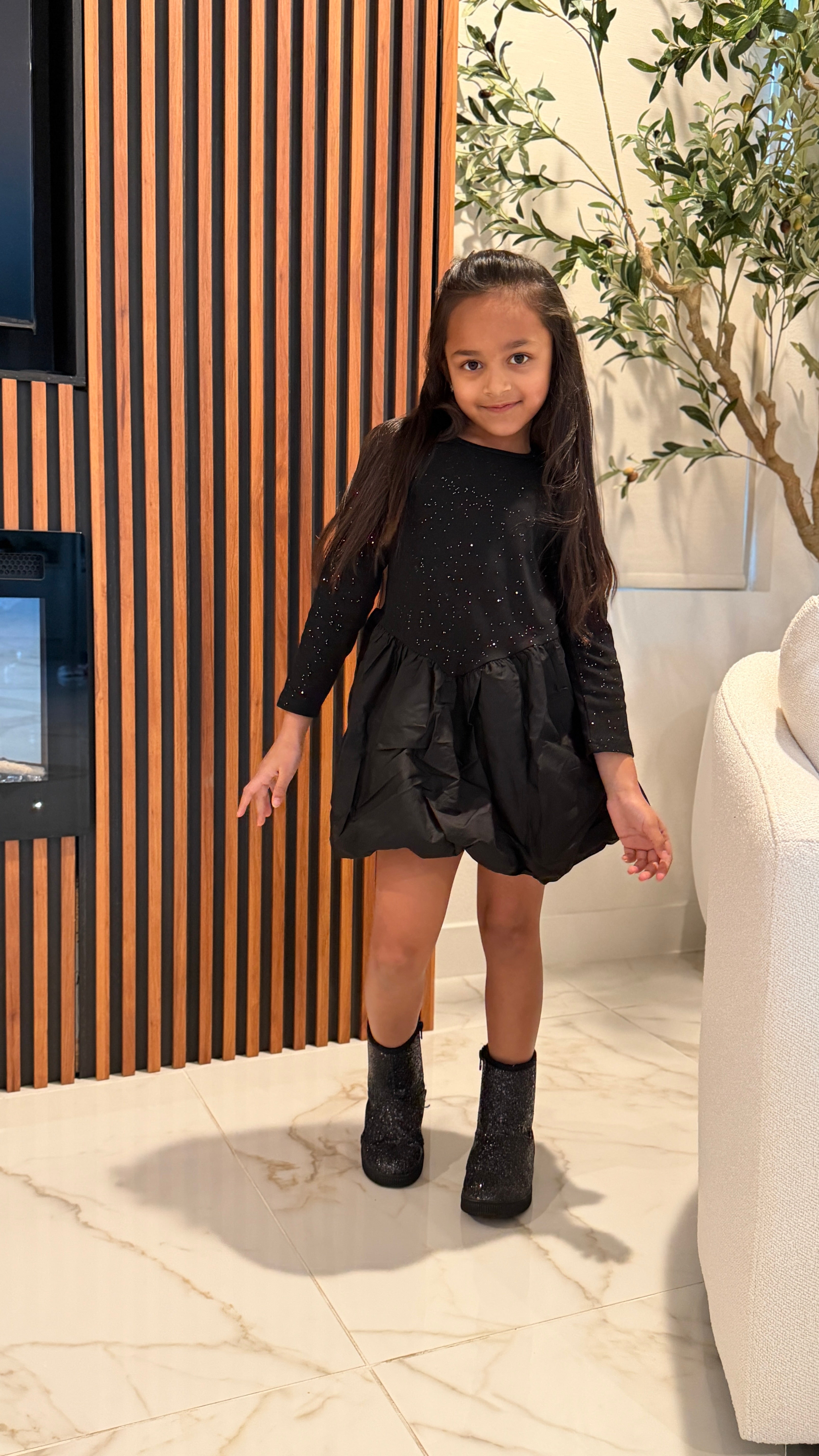 Sparkle Night Black Dress with Sequin Jacket – Party Wear Set for Girls