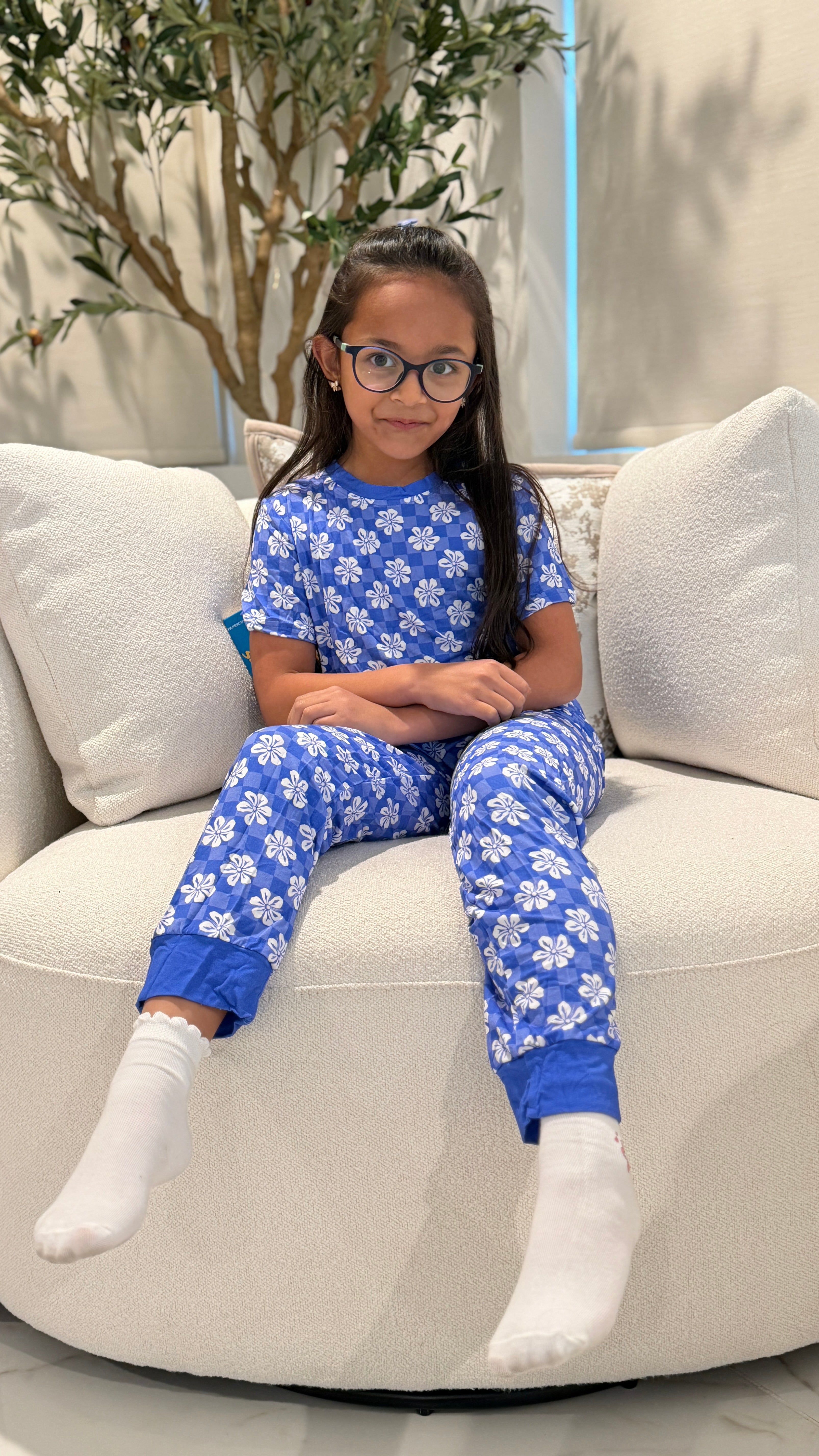 Girls Bamboo 2-Piece Pajama Set – Blue Floral Print