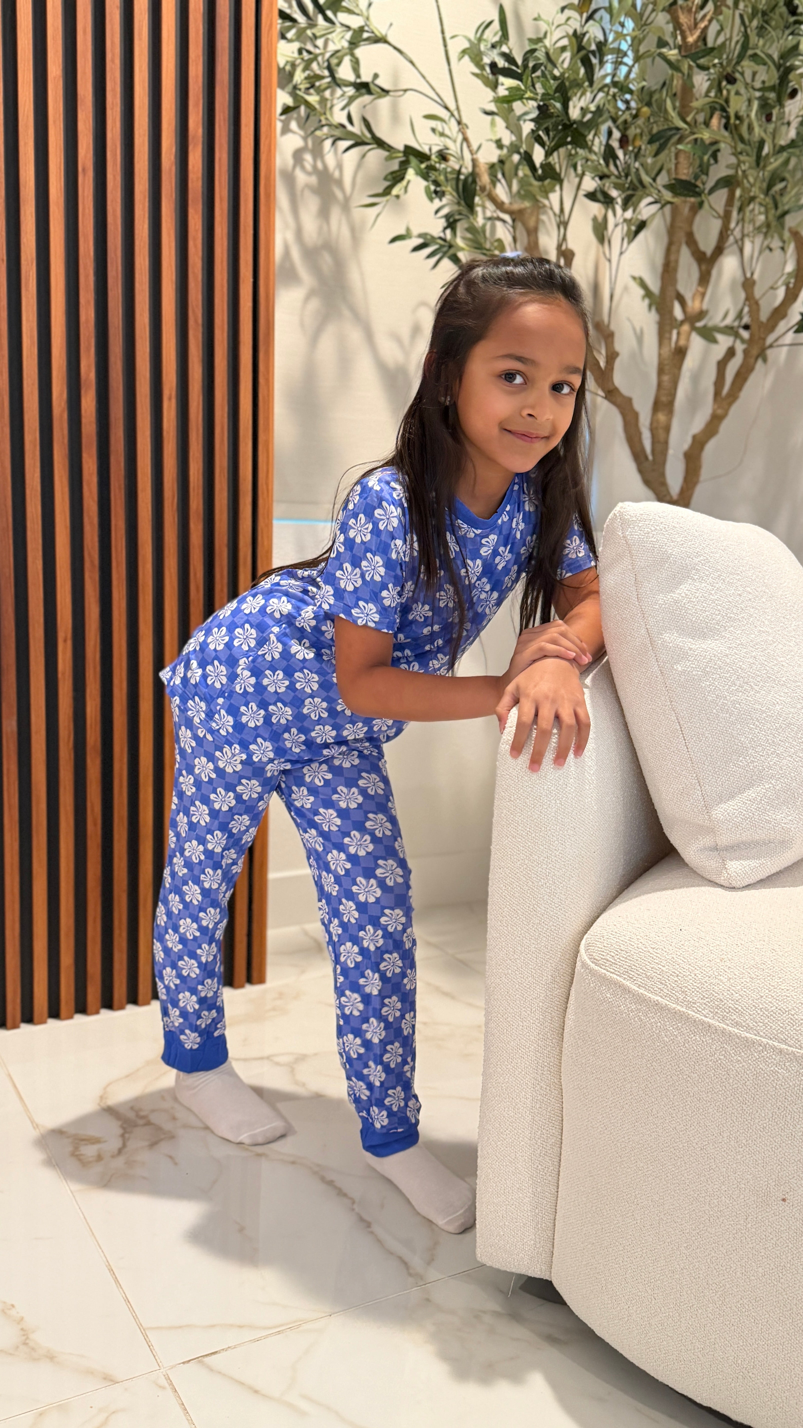 Girls Bamboo 2-Piece Pajama Set – Blue Floral Print